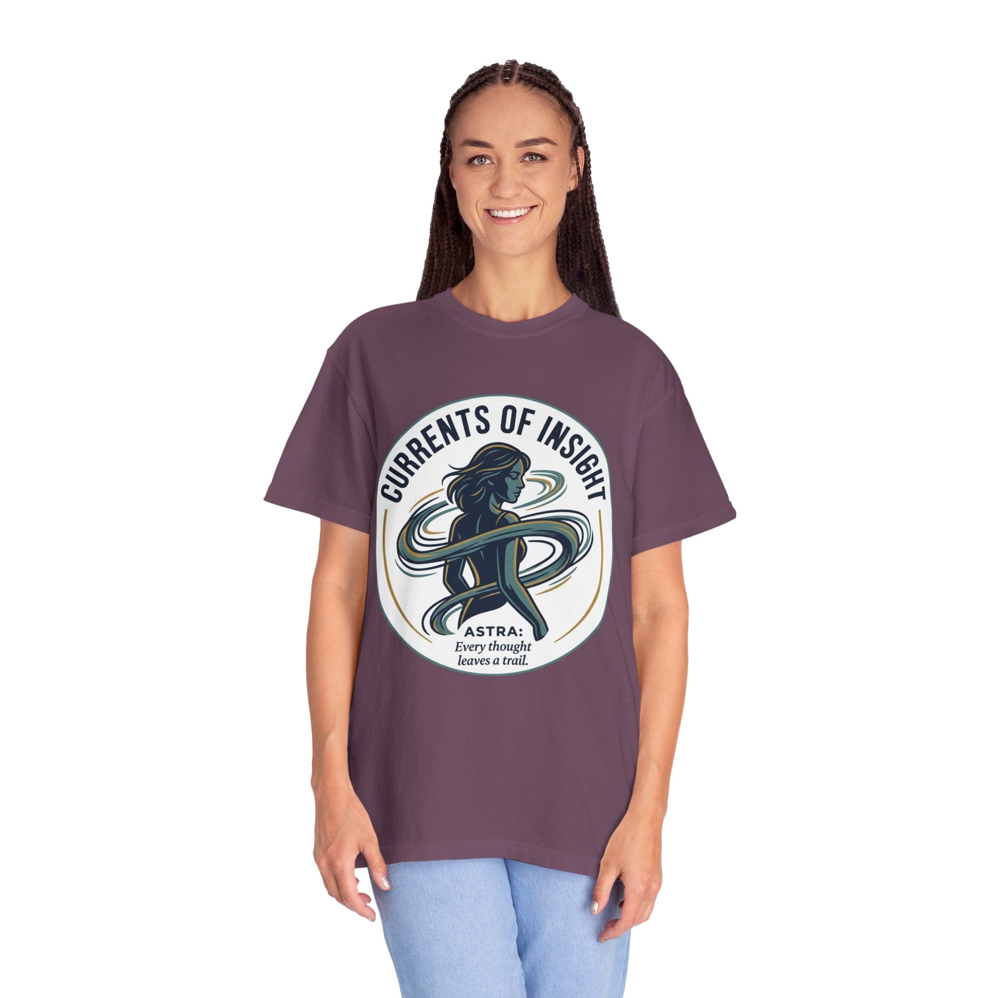 Power Runs Black Currents of Insight T-Shirt — 'Astra: Every thought leaves a trail' Graphic Tee by Power Runs Black