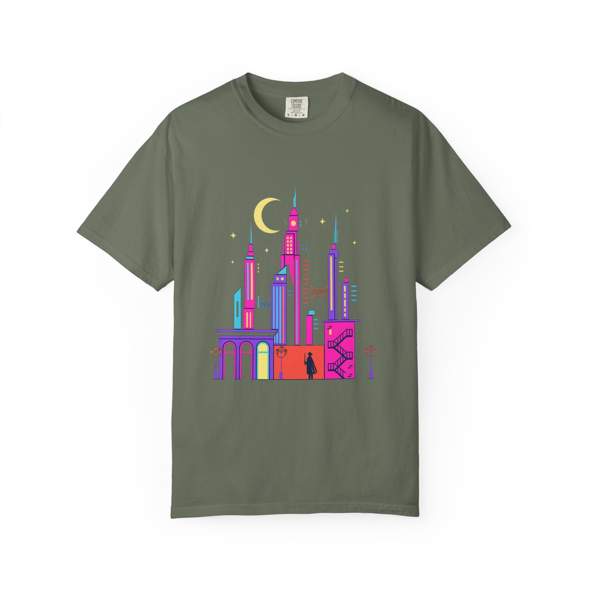 PRB Neon City Skyline T-shirt | Vibrant Urban Nightscape Tee by Power Runs Black