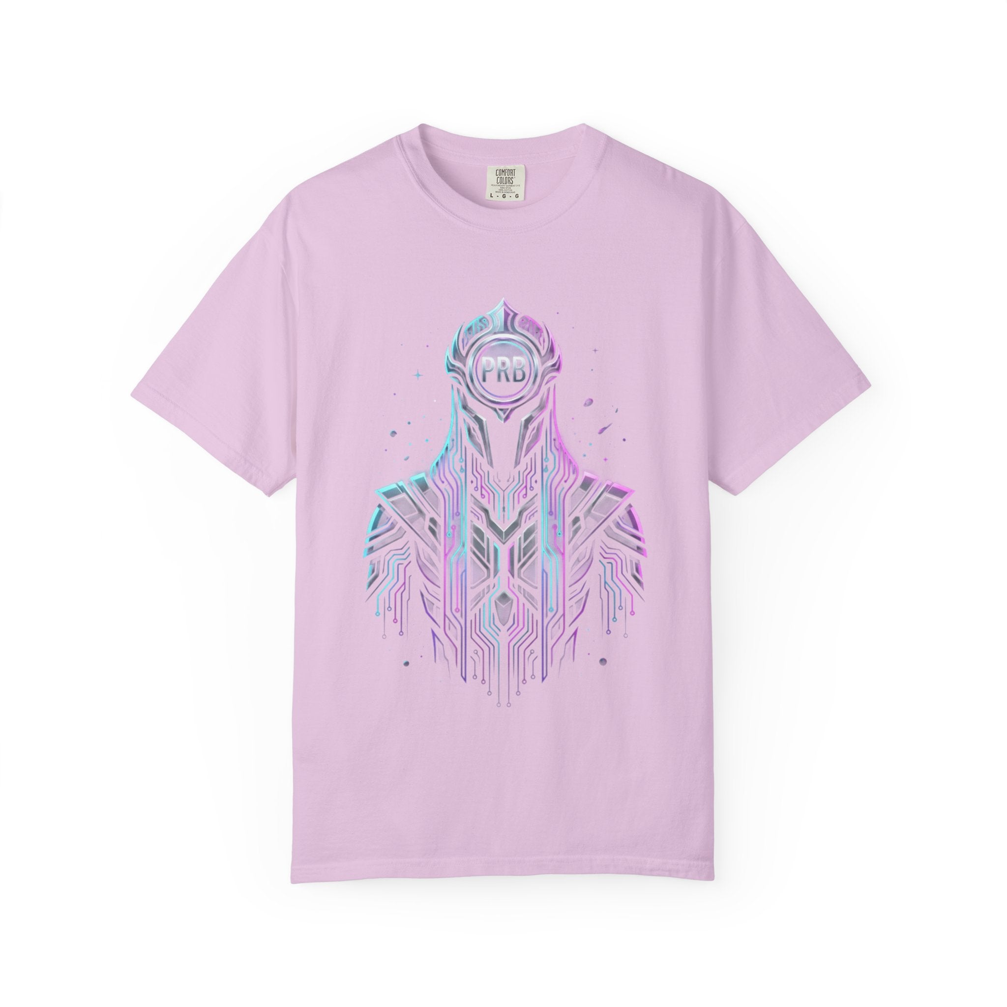 Printify PRB Machine‑Spirit Overlord 4K Futuristic Geometric Helmet T-Shirt | Neon Tech Line Art - T-Shirt