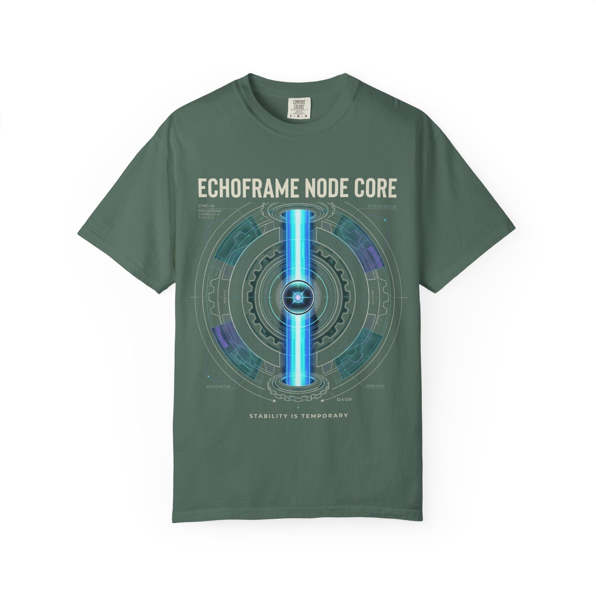Power Runs Black PRB Echoframe Node Core T-Shirt — Futuristic Tech Graphic Tee by Power Runs Black
