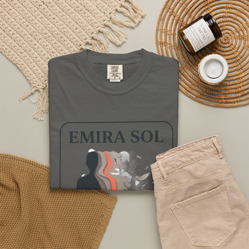Power Runs Black PRB Emira Sol Graphic T-Shirt — Silhouette Art "Release Shadows" Tee by Printify