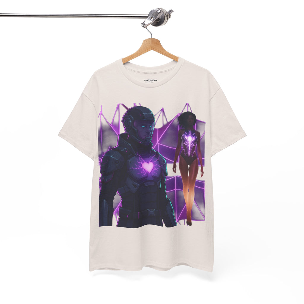 Power Run Black PRB Pretty Rich Bitch The Collection Purple Heart Cyberpunk Knight T-Shirt | Futuristic Armor Sci‑Fi Tee by Printify