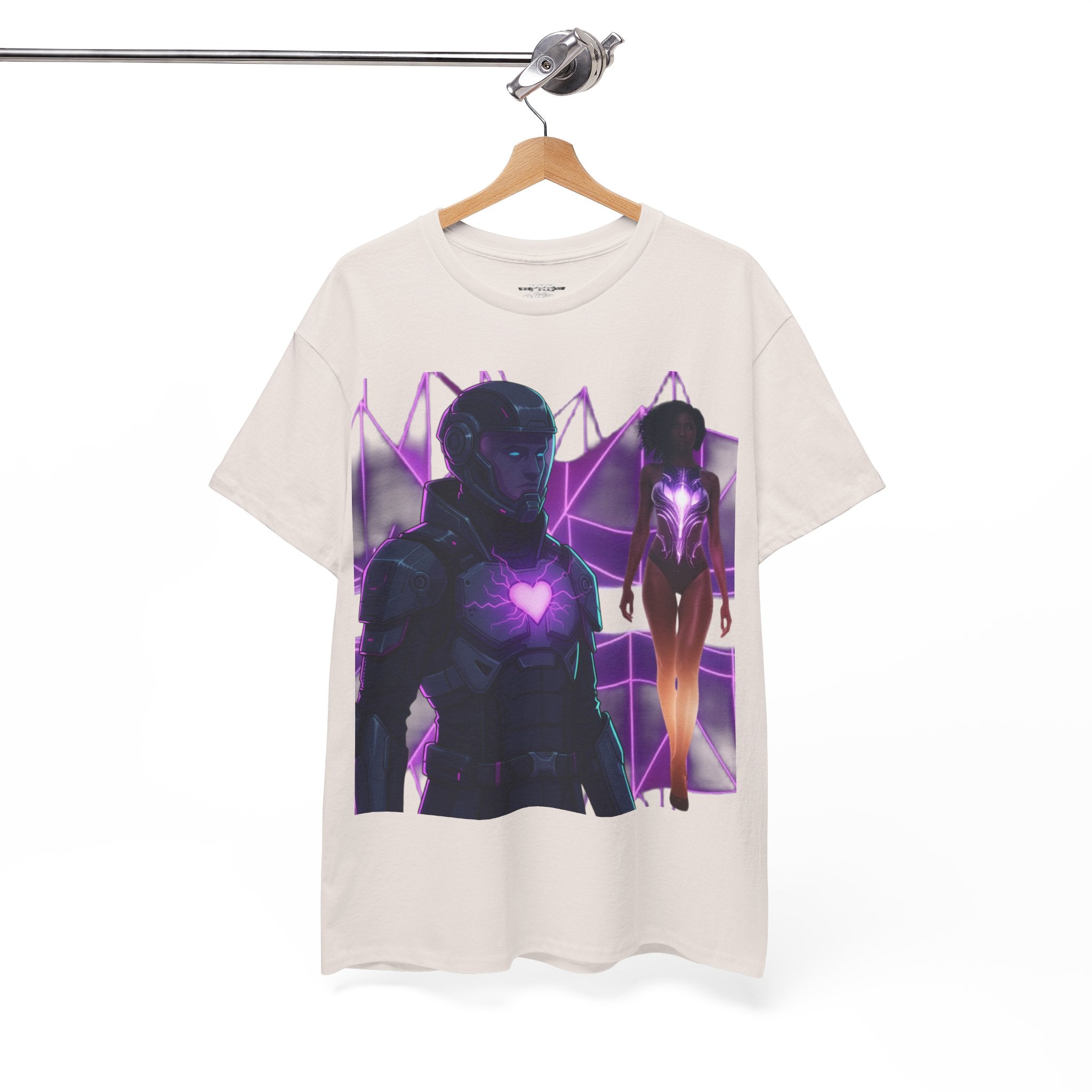 Power Run Black PRB Pretty Rich Bitch The Collection Purple Heart Cyberpunk Knight T-Shirt | Futuristic Armor Sci‑Fi Tee by Printify