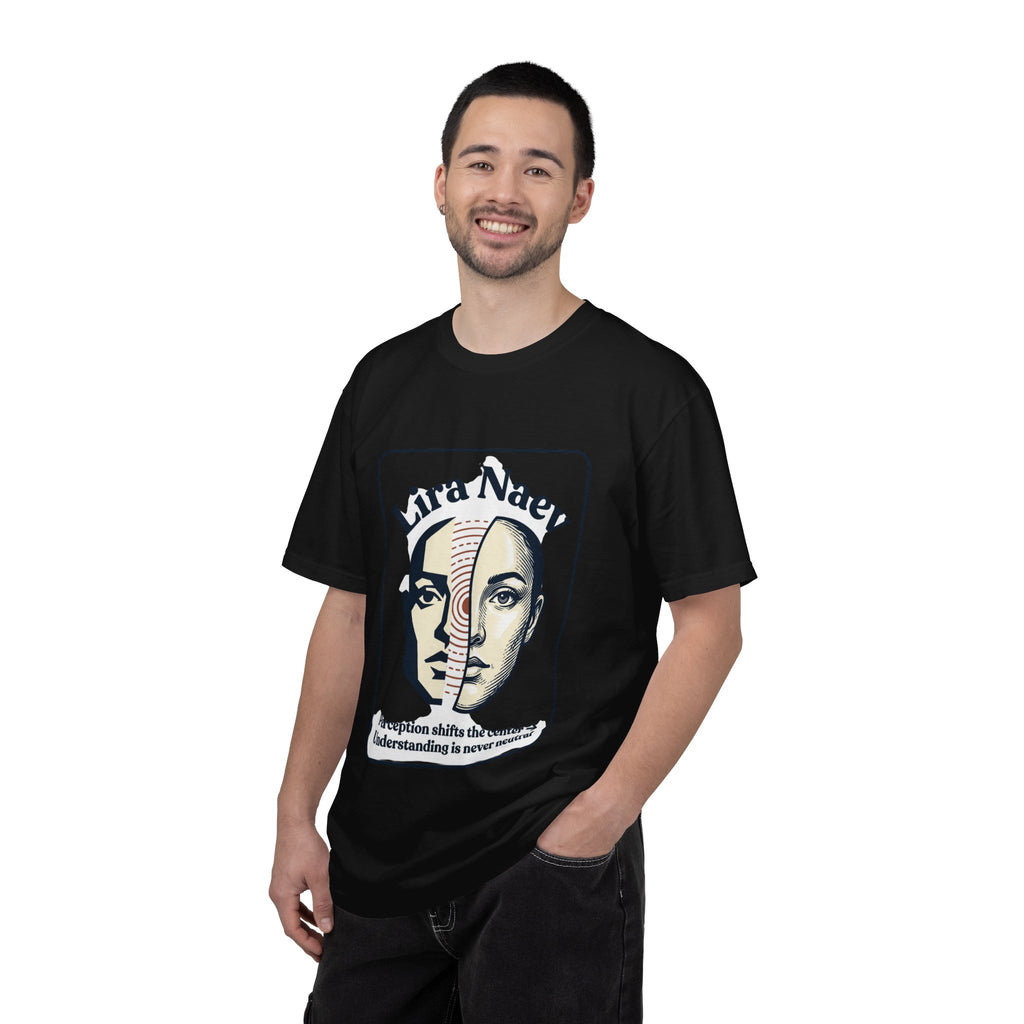 Power Runs Black PRB Lira Naev Split-Face Graphic T-Shirt — “Perception shifts the center” Statement Tee by Power Runs Black