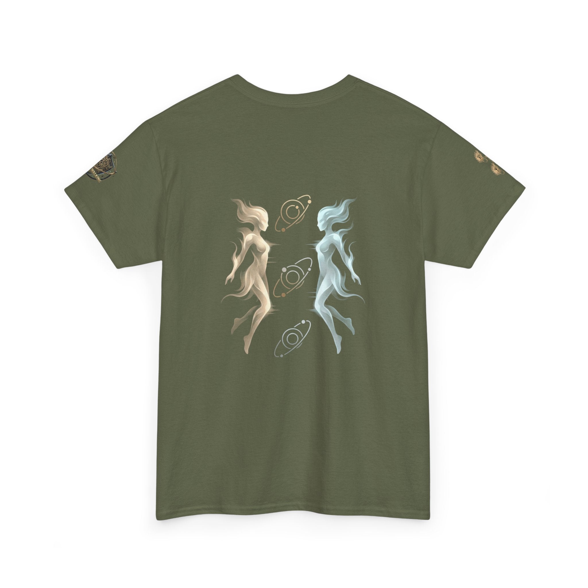 Power Runs Black Gemini Spirit Tee — Twin Sun & Moon Celestial Graphic T-Shirt by Printify