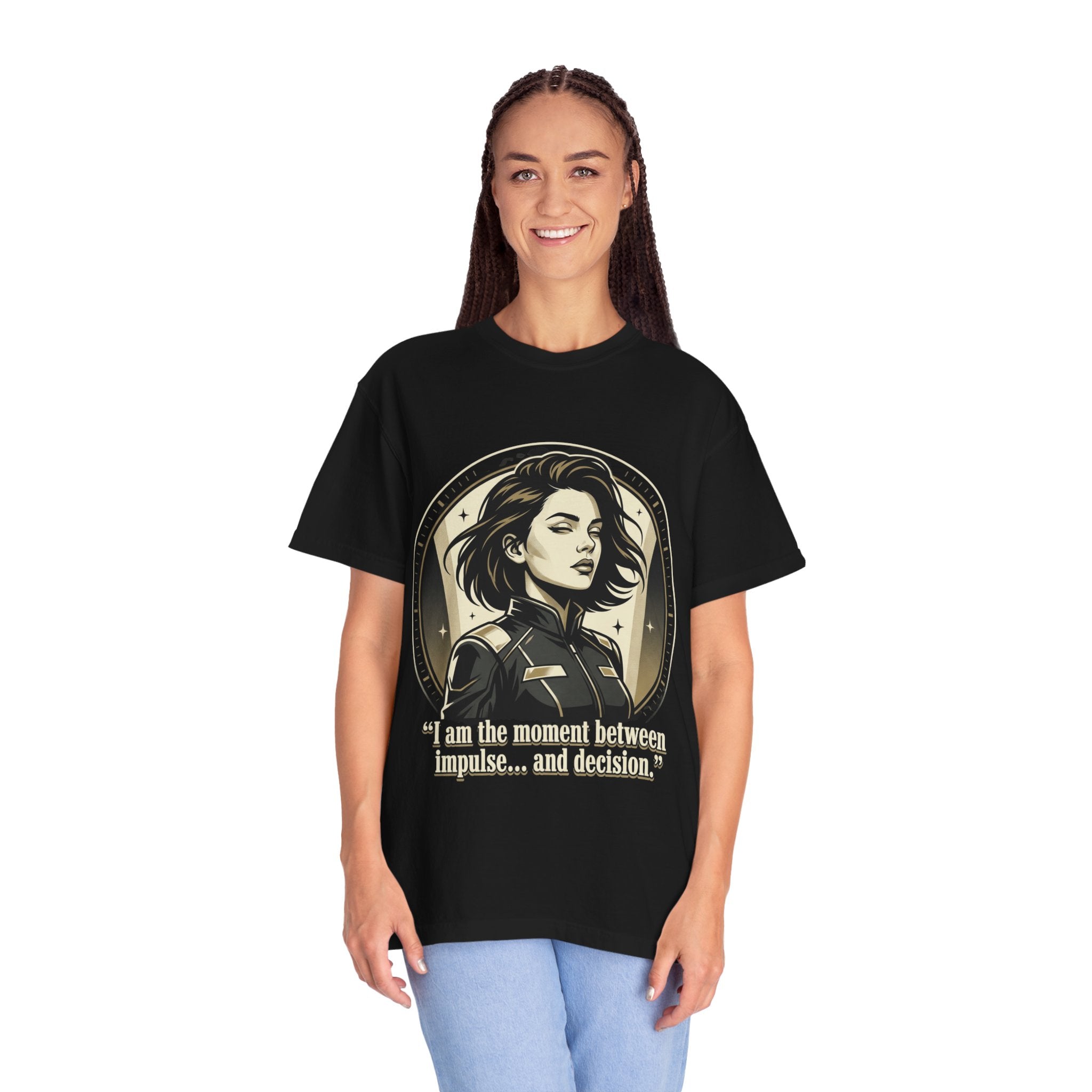 Power Runs Black Retro Space Captain Portrait T-Shirt — 'Fearless Commander' Graphic Tee by Power Runs Black
