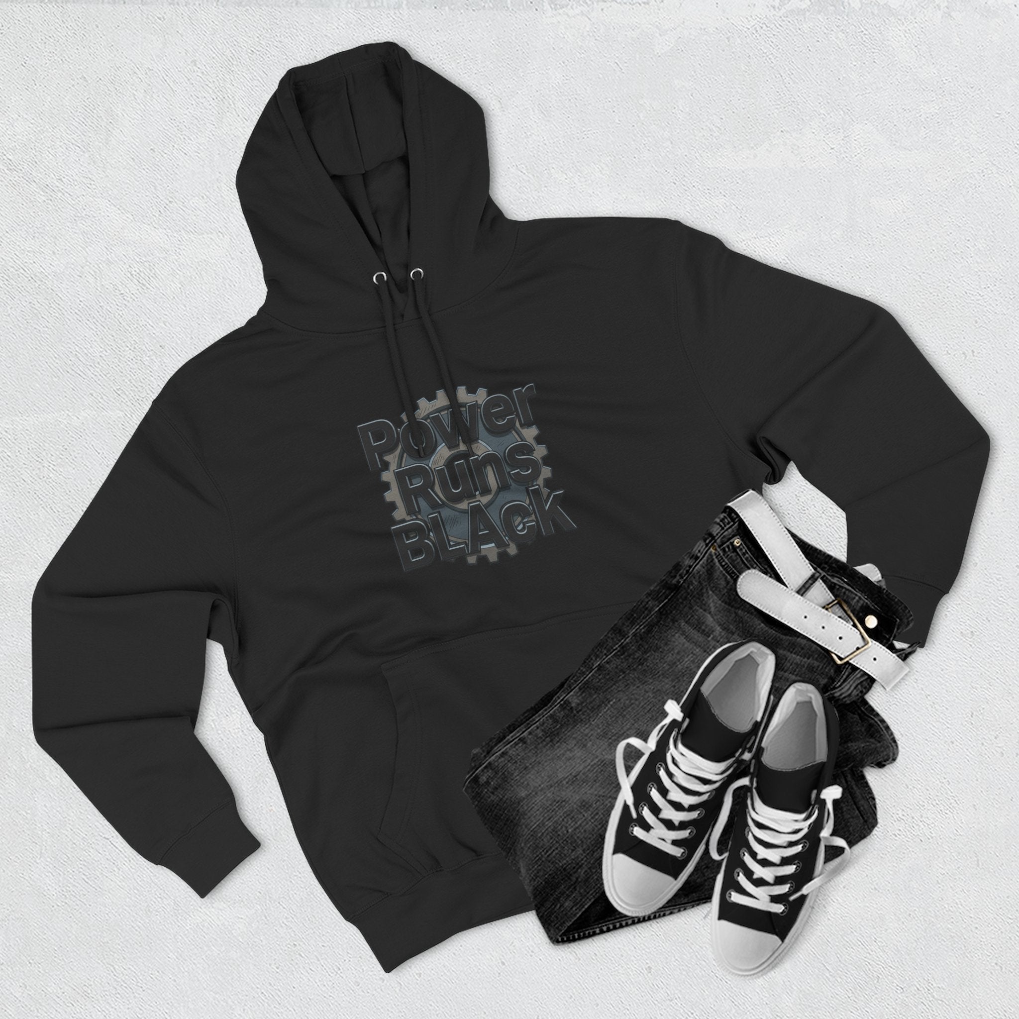 PRB Built of Power Graphic Hoodie — ‘Power Runs Black’ Industrial Mech Design by Power Runs Black