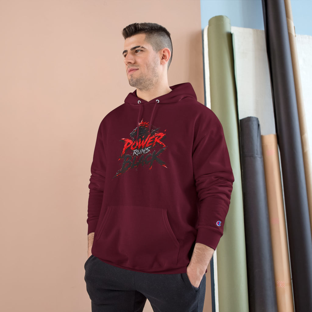 Power Runs Black logo hoodie | Flame crest design by Power Runs Black