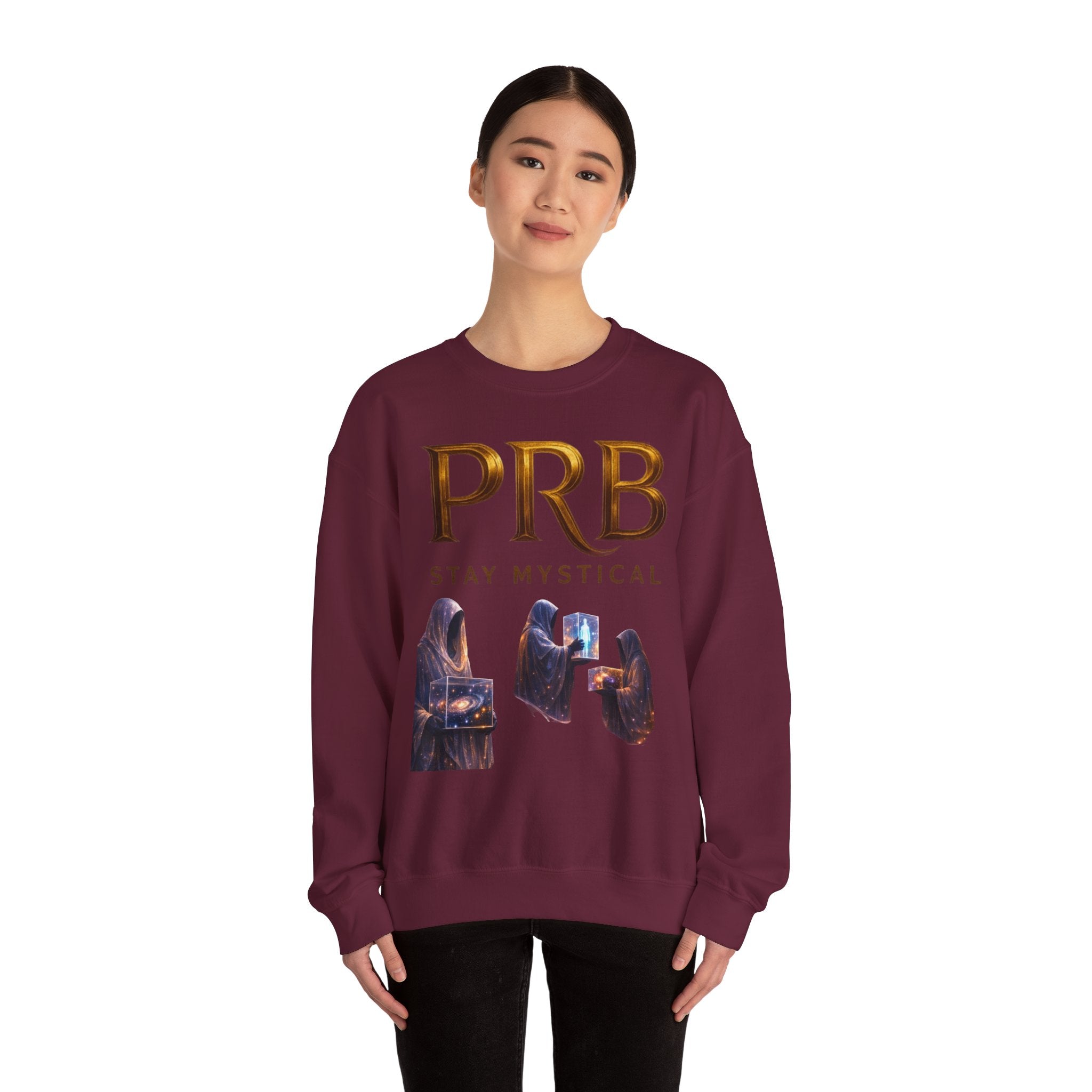 PRB Mystic Library Crewneck Sweatshirt — Cosmic Wizardry Art by Power Runs Black