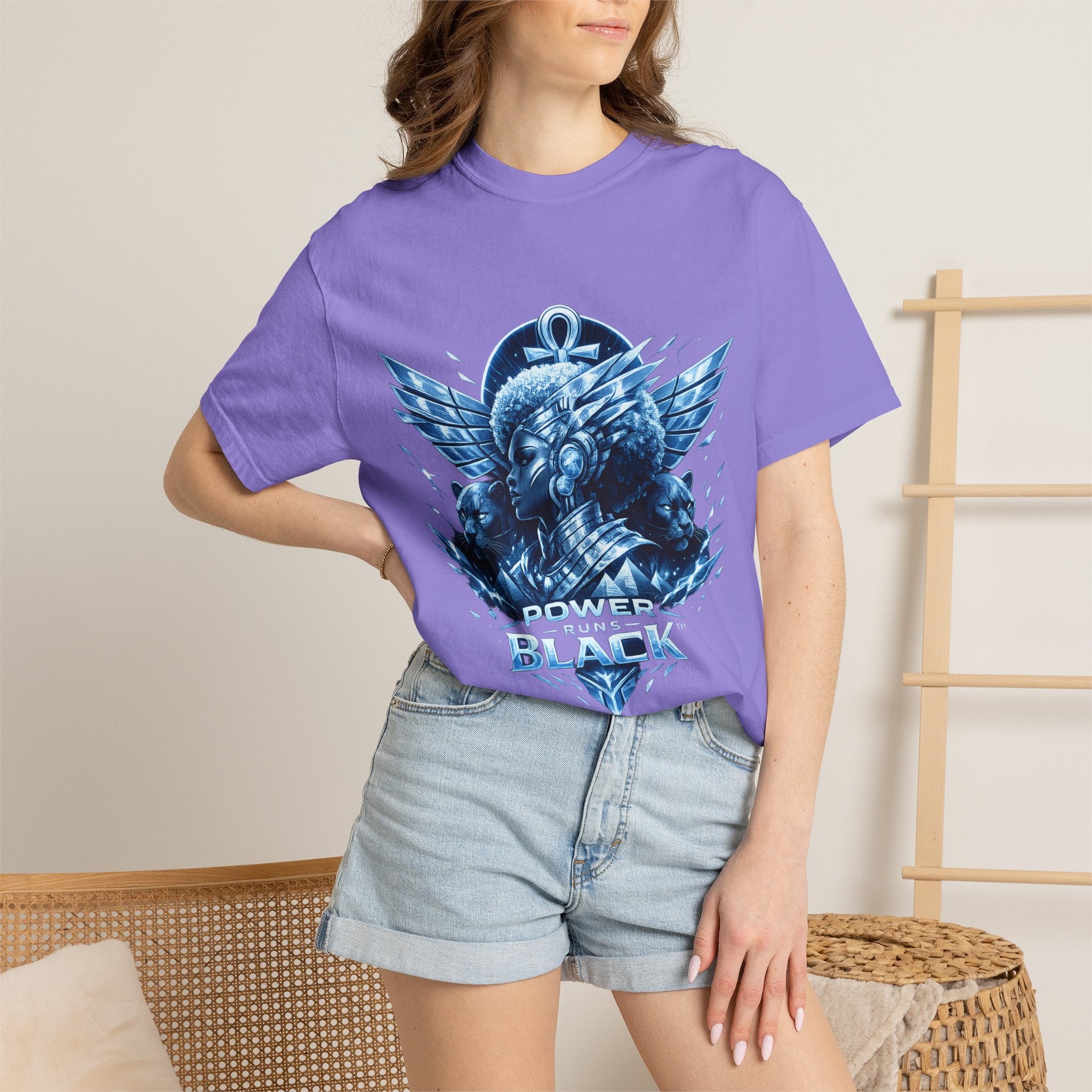 Power of Black Graphic T-Shirt — Egyptian Ankh Warrior Design by Power Runs Black