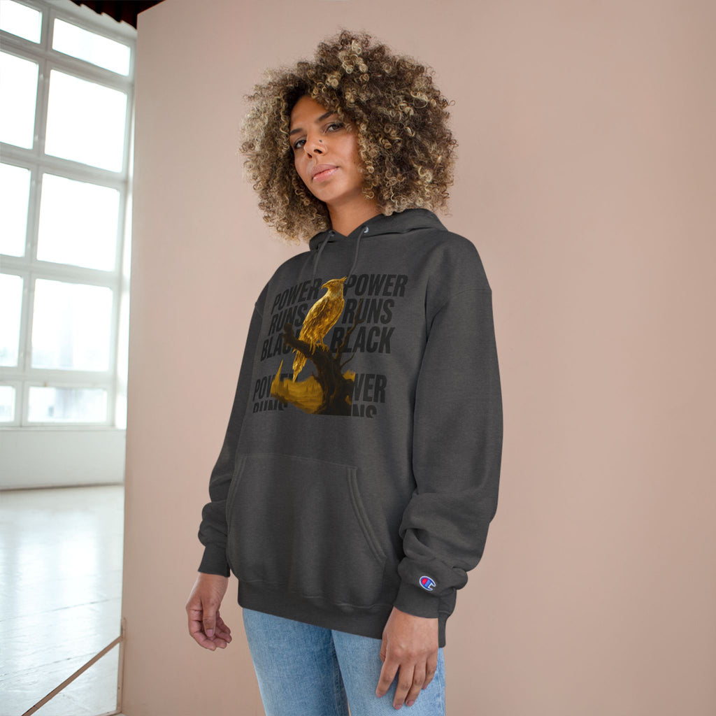 PRB Champion Hoodie — 'Power Runs Black' Golden Bird Graphic Pullover by Power Runs Black