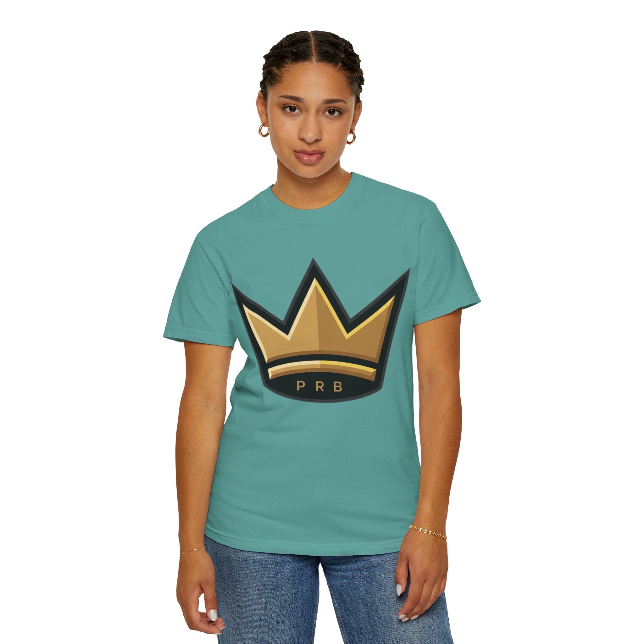 PRB Crown & Cosmos Graphic T-Shirt | Gold Royal Crest & Celestial Back by Printify