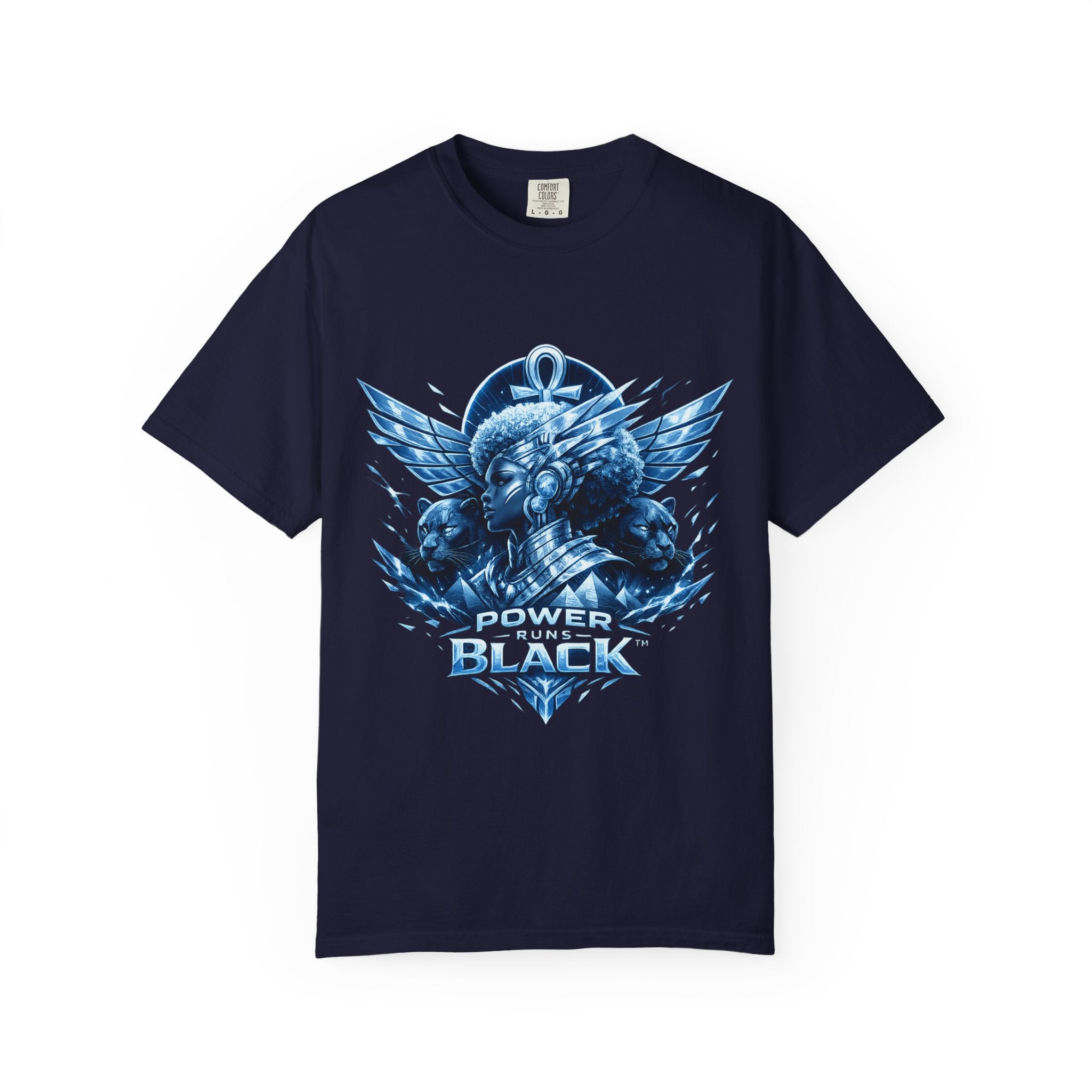 Power of Black Graphic T-Shirt — Egyptian Ankh Warrior Design by Power Runs Black