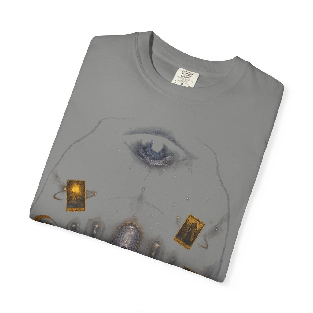 PRB Occult Tarot Skull T-Shirt — Mystic Eye & Shadow Figure Graphic by Power Runs Black