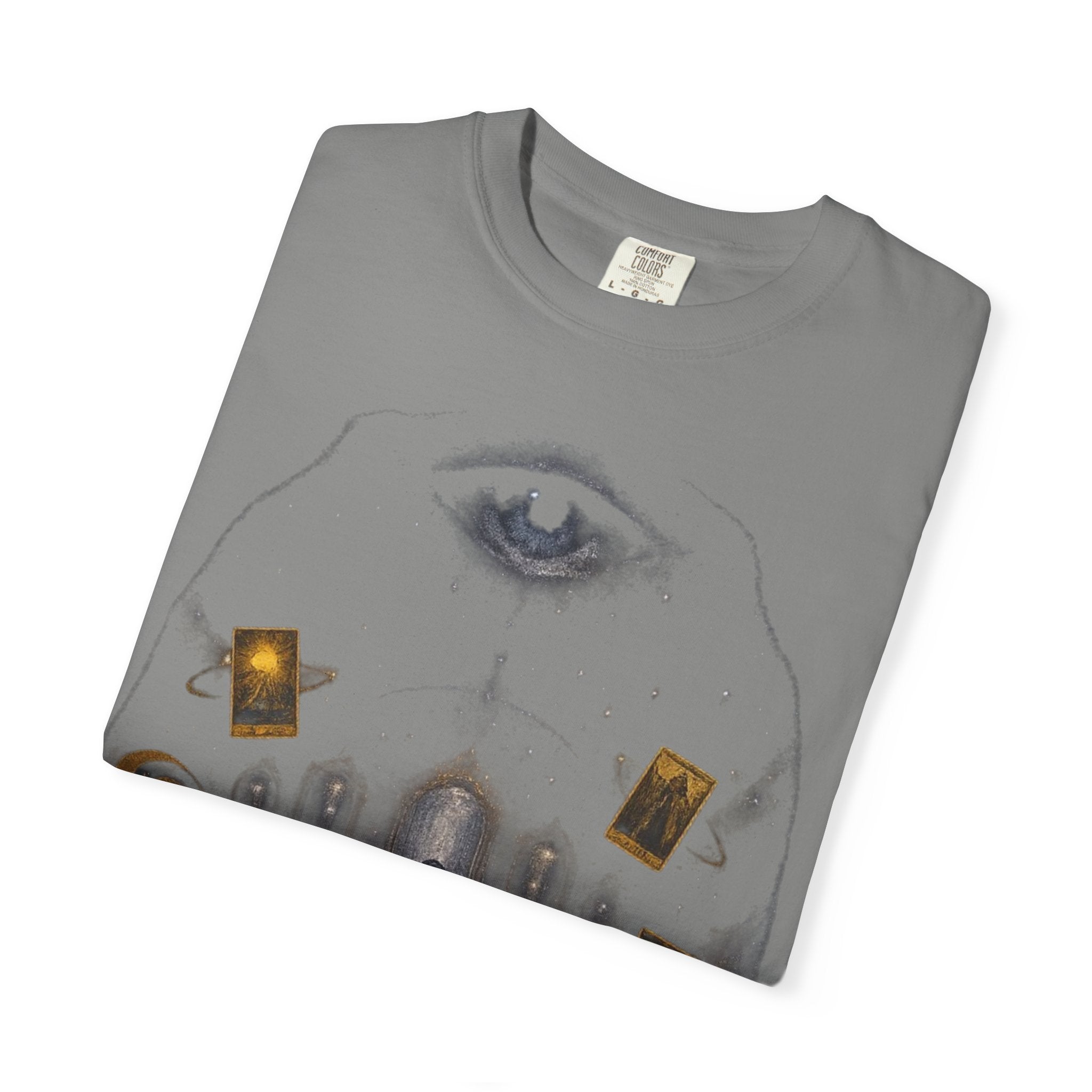 PRB Occult Tarot Skull T-Shirt — Mystic Eye & Shadow Figure Graphic by Power Runs Black