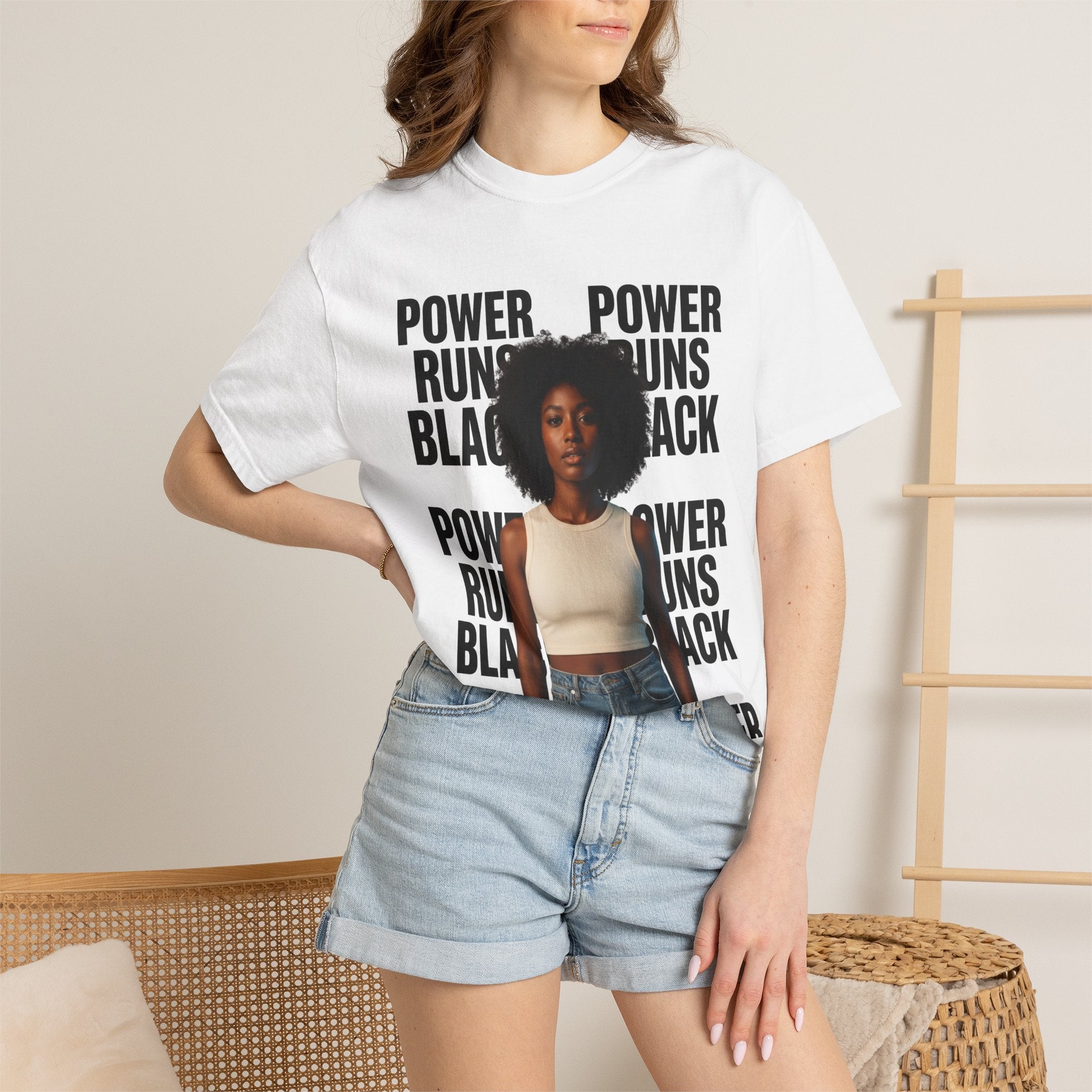 Power Runs Black PRB Power Runs Black T-Shirt — Empowerment Portrait Tee by Printify