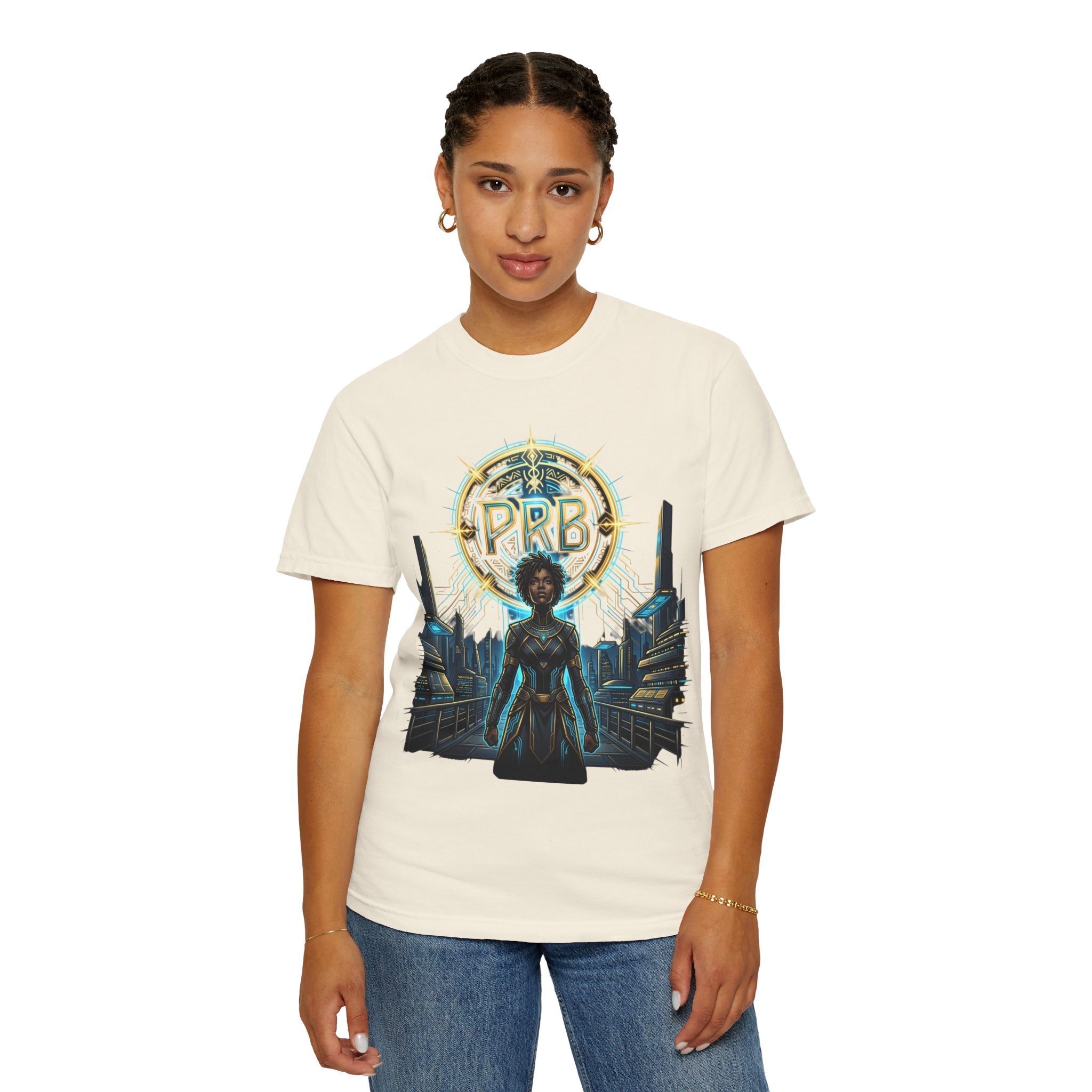 Futuristic Warrior Afrofuturist Graphic T-Shirt | Sci-Fi Streetwear Tee by Printify