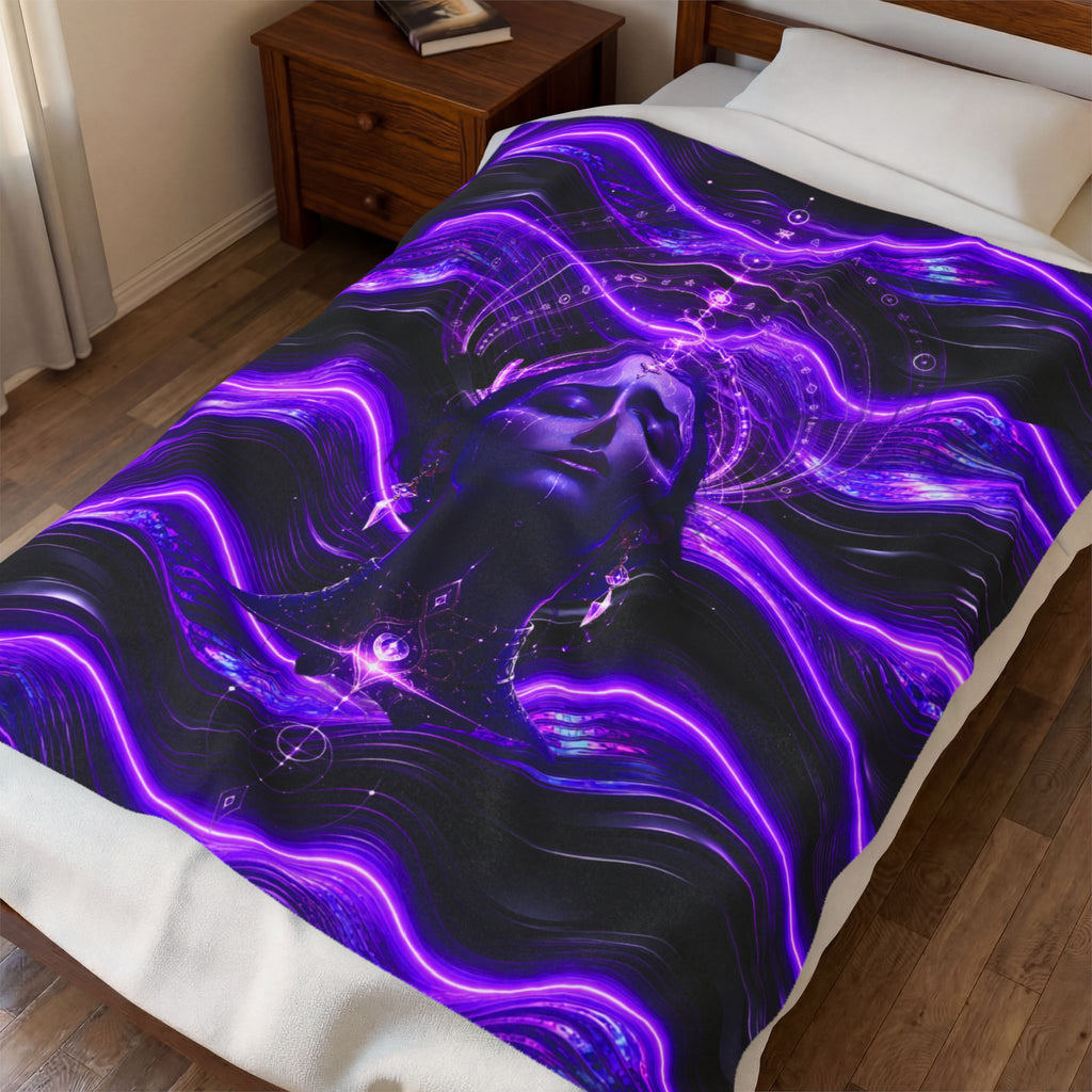 Power Runs Black Mystic Violet Aura Velveteen Plush Blanket by Power Runs Black
