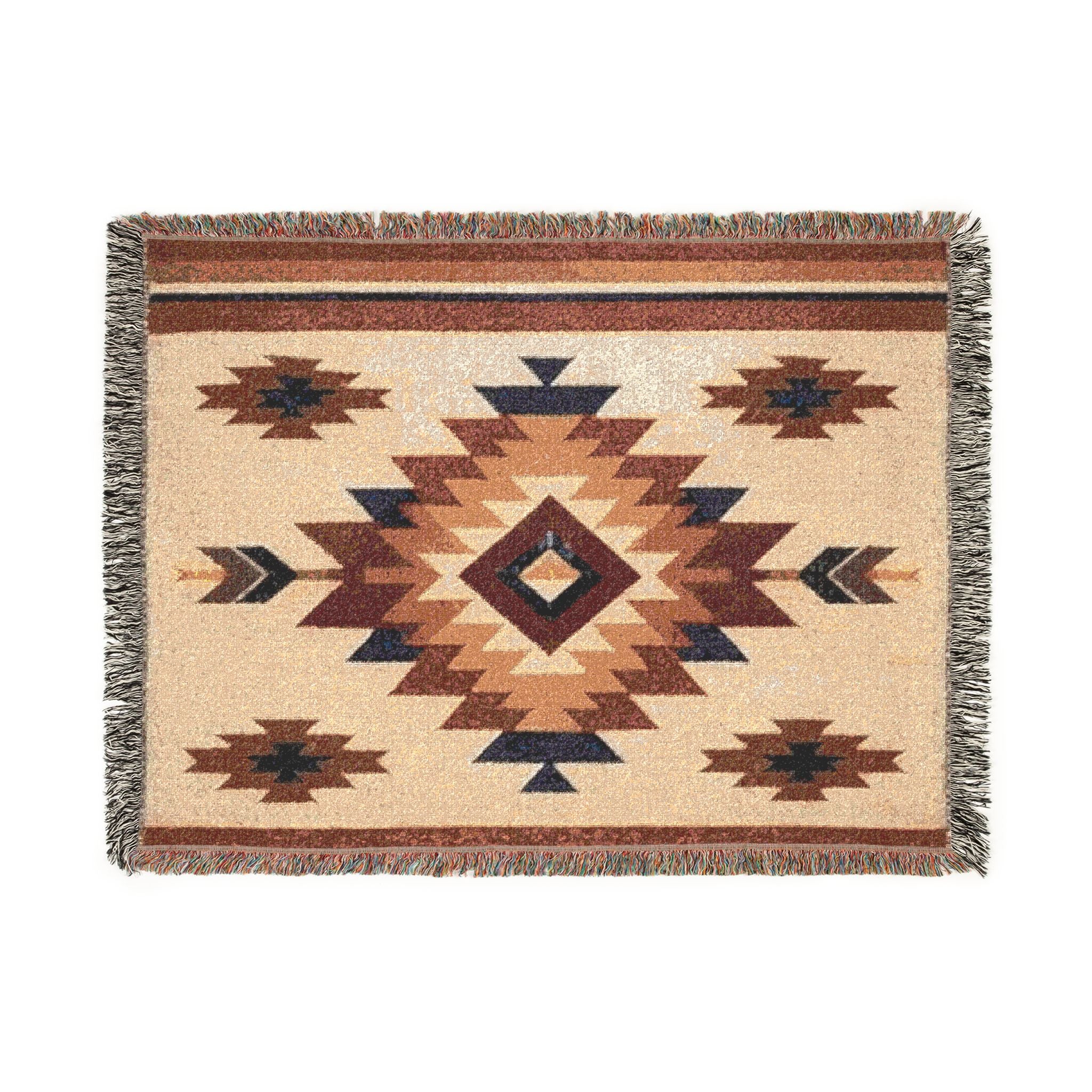 Power Runs Black PRB Southwestern Navajo Diamond Woven Blanket | Aztec Throw Blanket by Printify