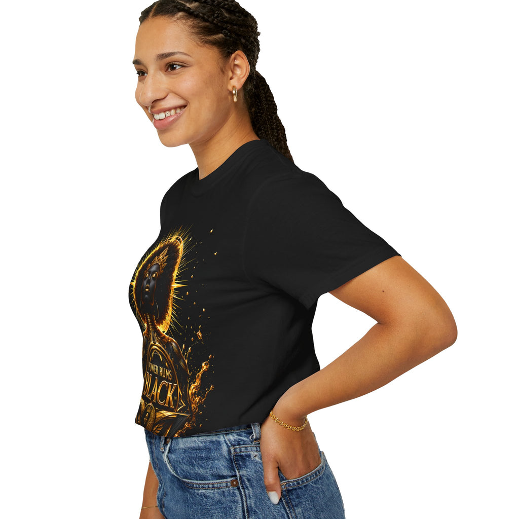 Power Runs Black goddess illustration T-Shirt | Afrocentric black pride design by Power Runs Black