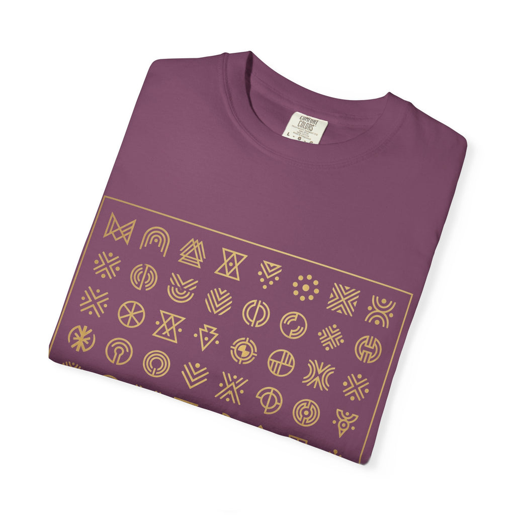 Power Runs Black PRB Symbol Grid T-Shirt — Minimal Gold Icon Graphic Tee by Printify