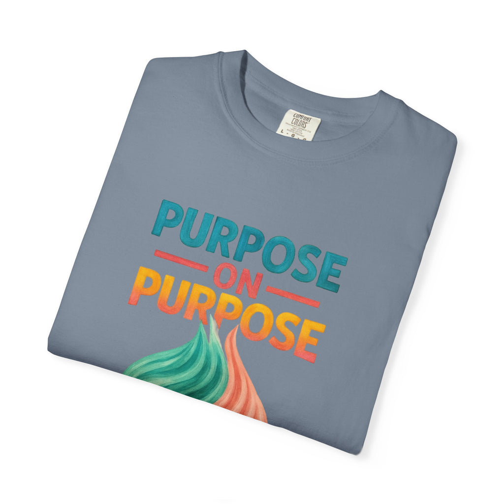 PRB Purpose On Purpose T-Shirt — Inspirational Graphic Tee with Abstract Wave Design by Power Runs Black