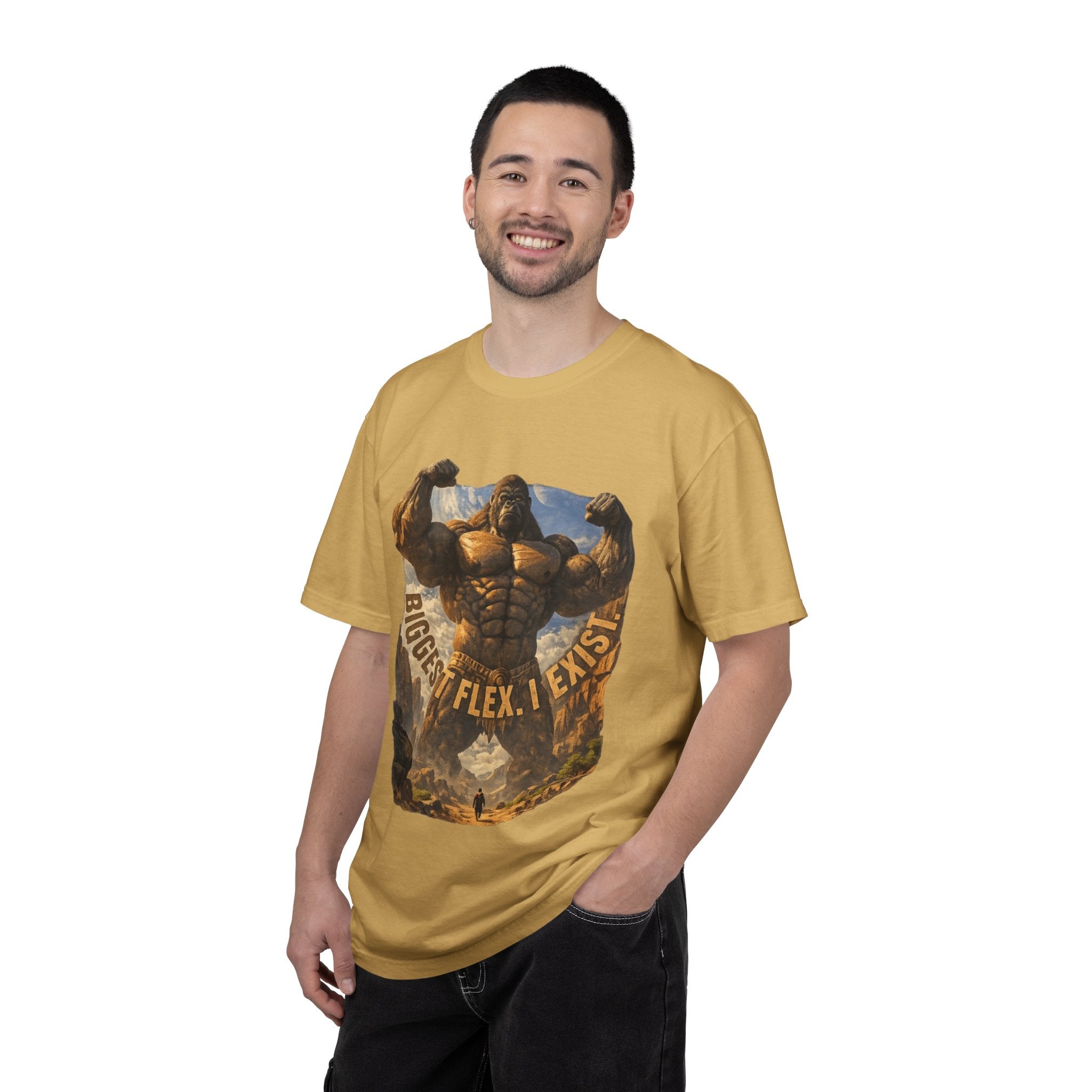 Power Runs Black PRB Biggest Flex I Exist T-Shirt — Funny Muscle Gorilla Graphic Tee by Printify