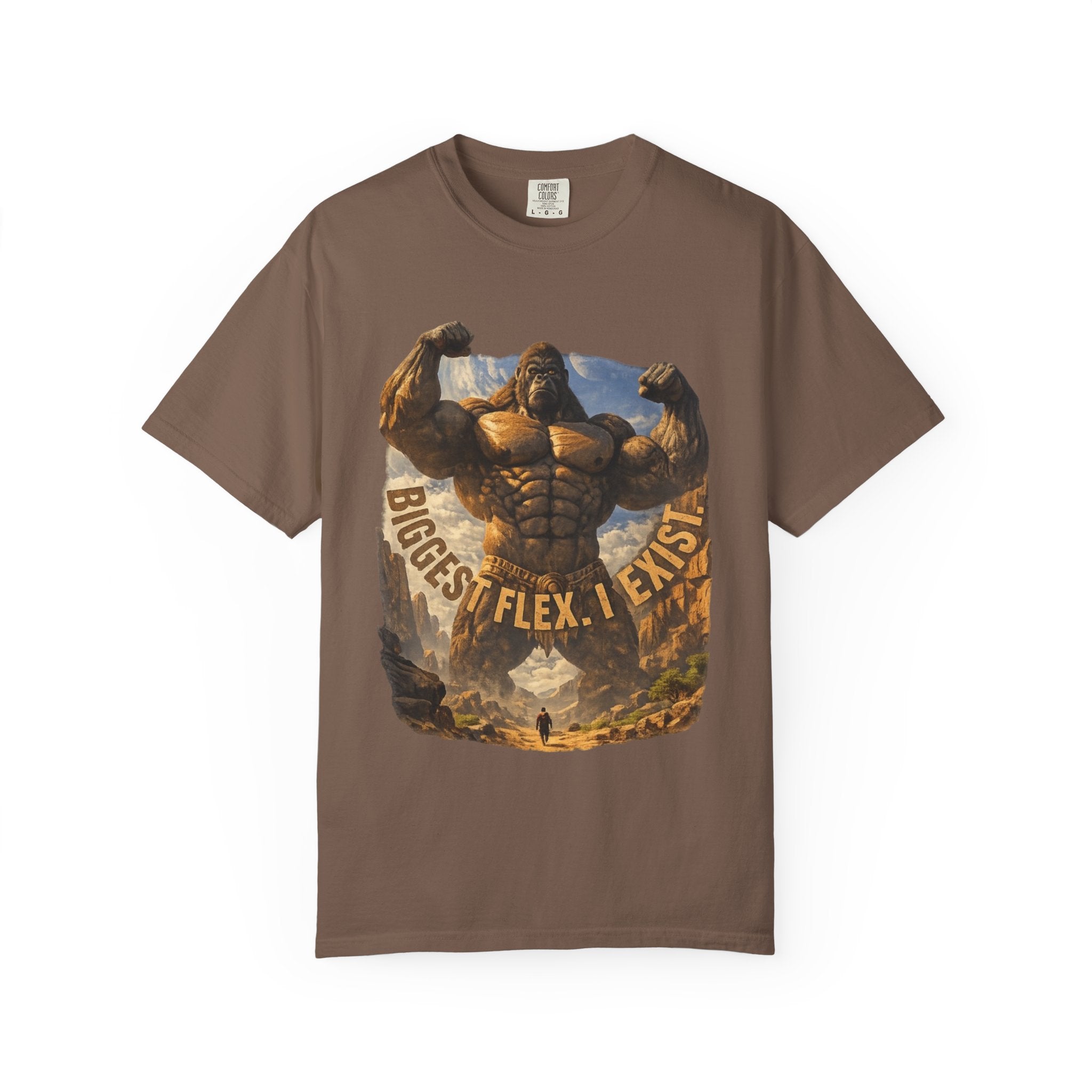 Power Runs Black PRB Biggest Flex I Exist T-Shirt — Funny Muscle Gorilla Graphic Tee by Printify