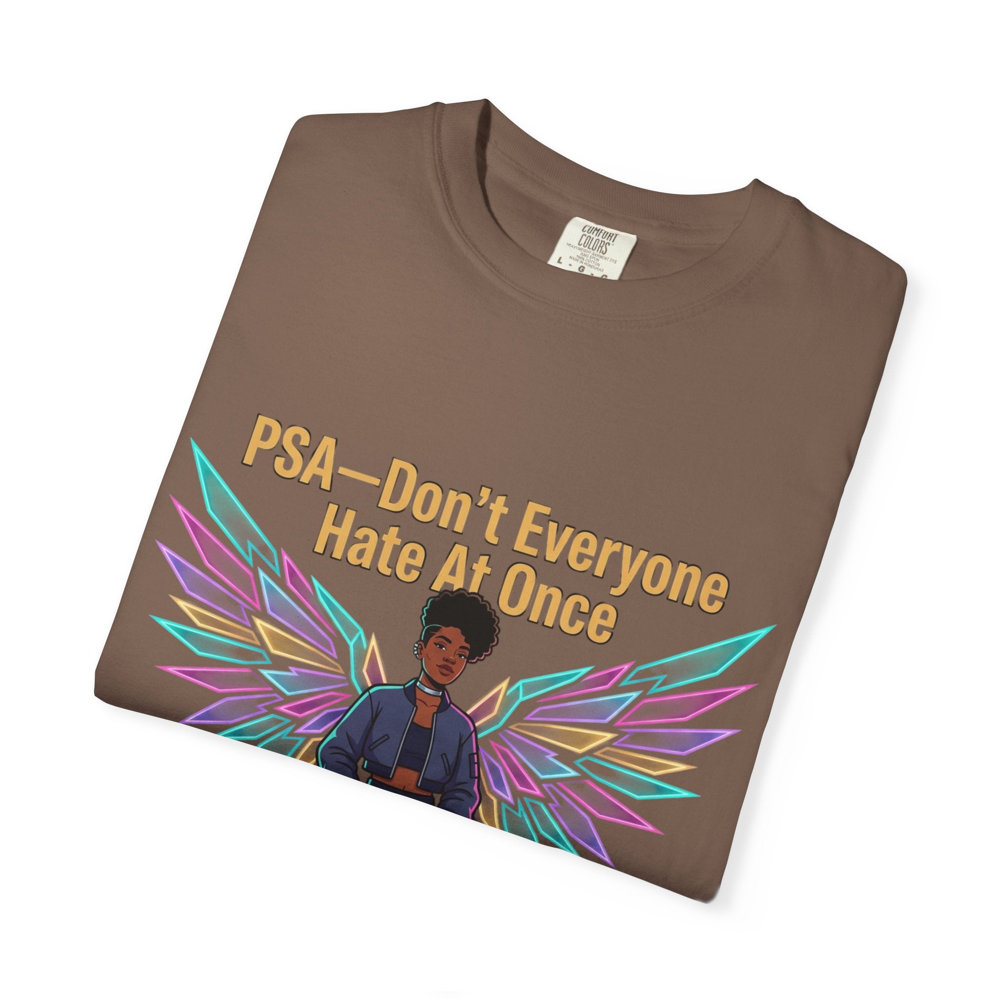 T-Shirt — PSA “Don't Everyone Hate At Once” Angel Wings Graphic Tee by Printify