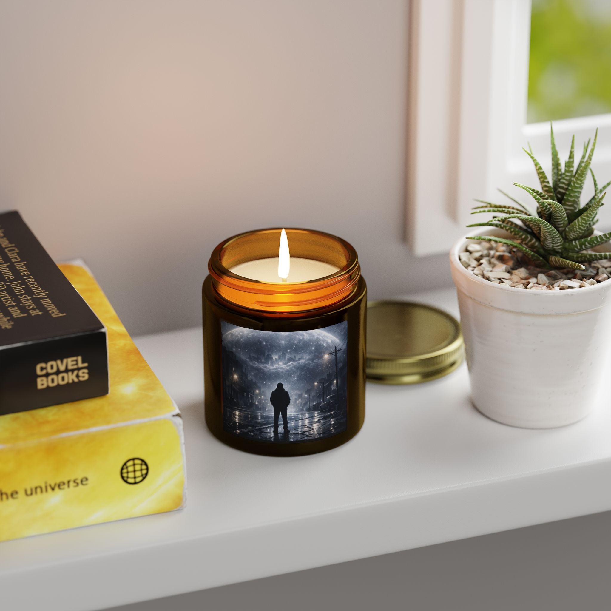 PRB Lone Figure Under Moonlight Candle | Coconut Apricot Wax Jar by Power Runs Black