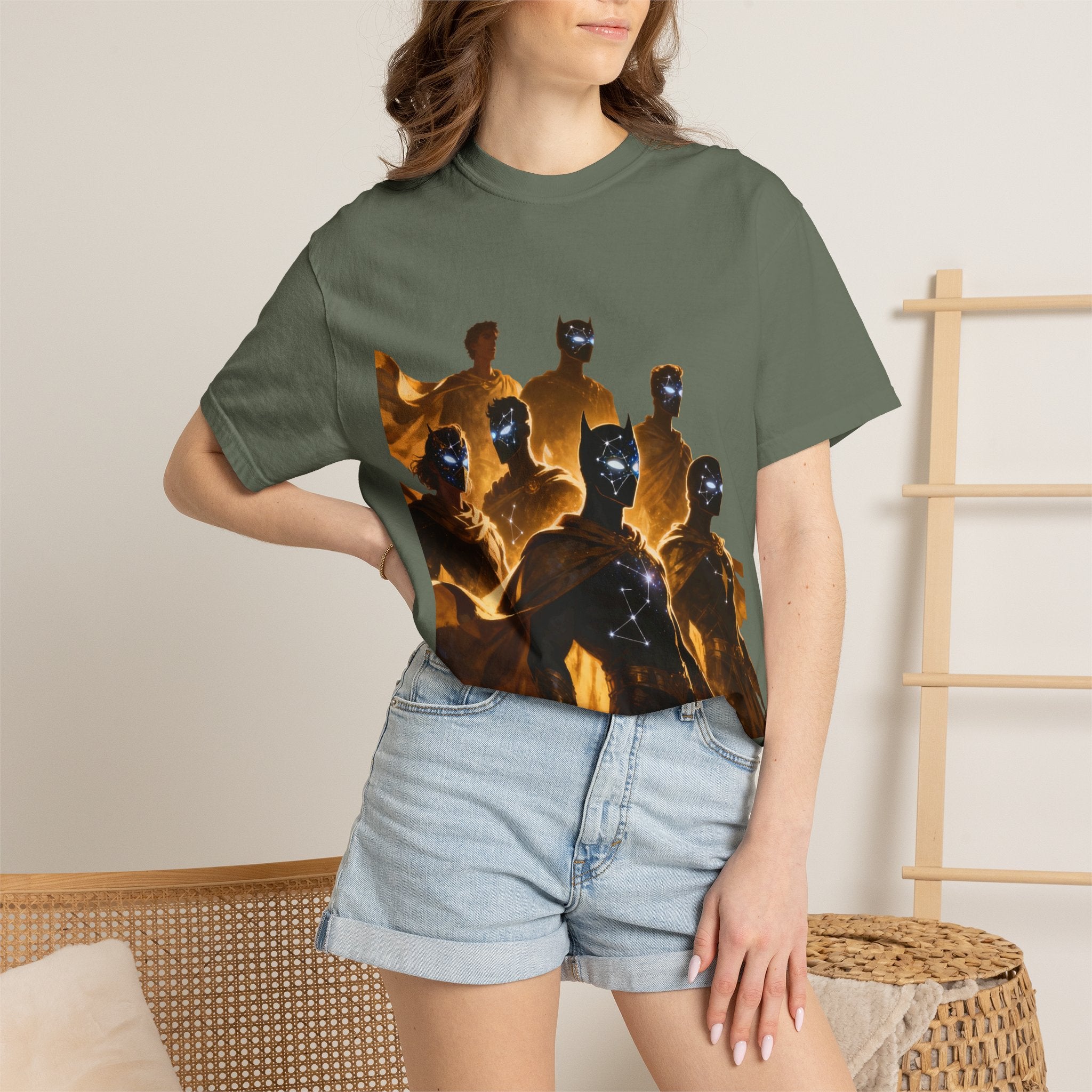 PRB Cosmic Heroes Graphic Tee (Golden Cloaks & Starry Faces) by Printify