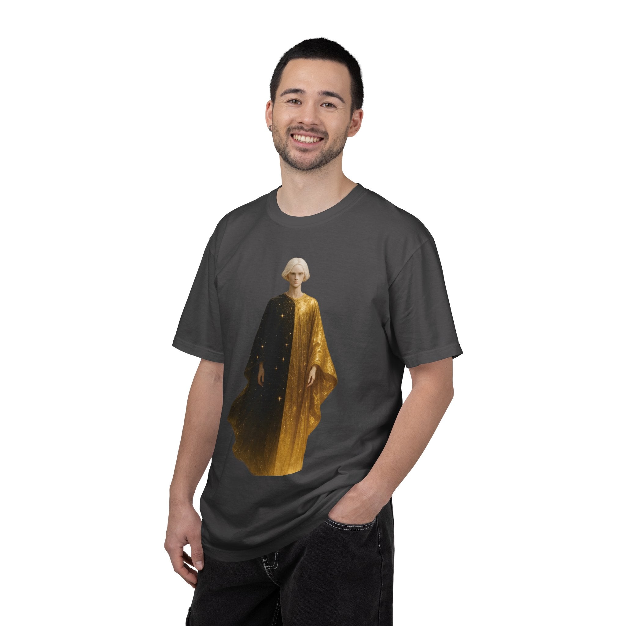 Power Runs Black PRB Twelfth Golden Cloak Figure T-Shirt | Surreal Angelic Portrait by Power Runs Black