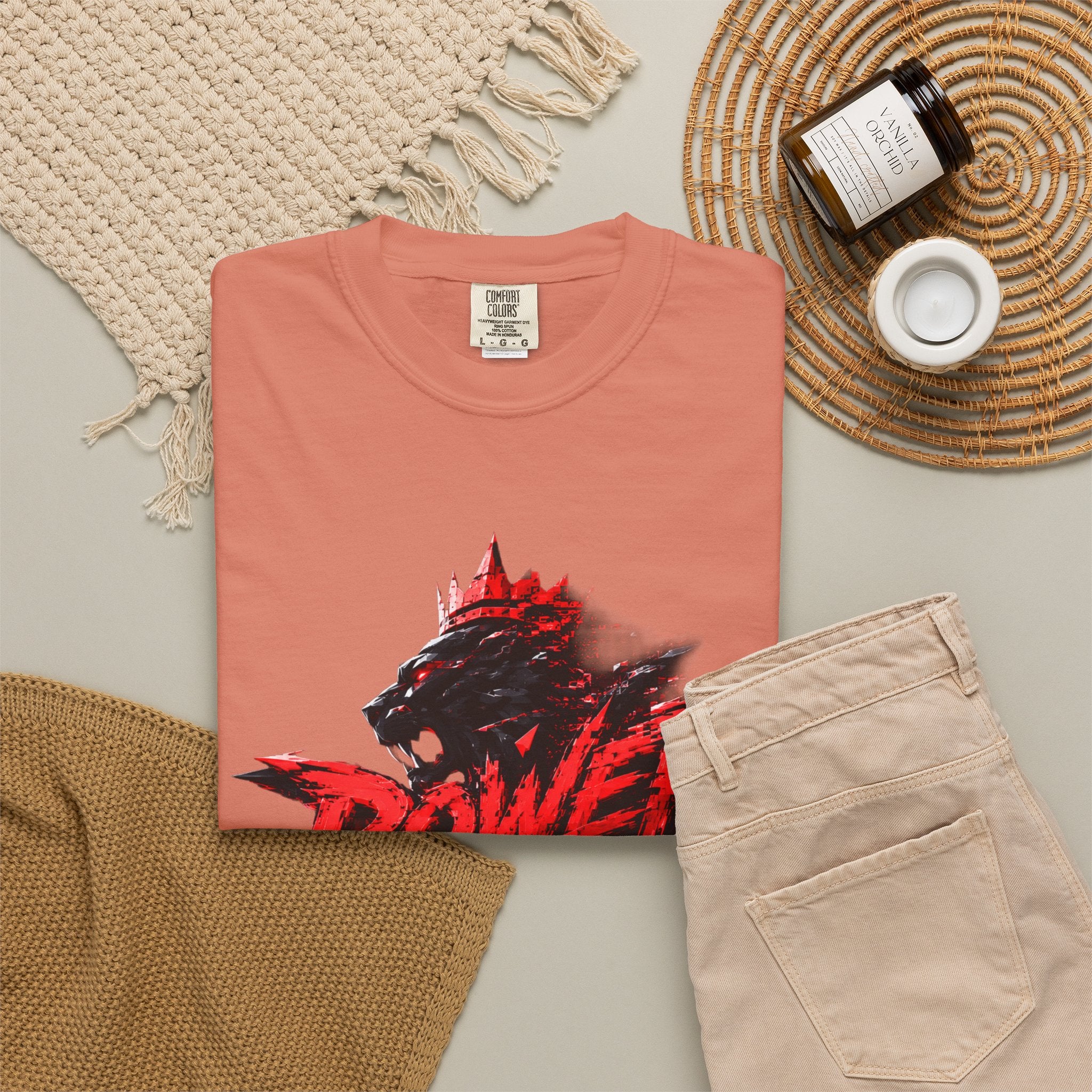 Power Runs Black T-shirt | Wolf Silhouette, Red Black Graphic Tee by Power Runs Black