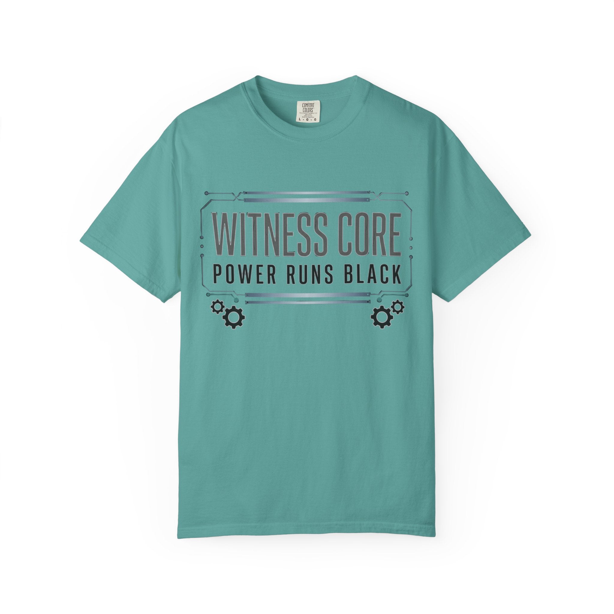 Printify PRB Witness Core Power Runs Black T-shirt | Tech Industrial Graphic Tee - T-Shirt