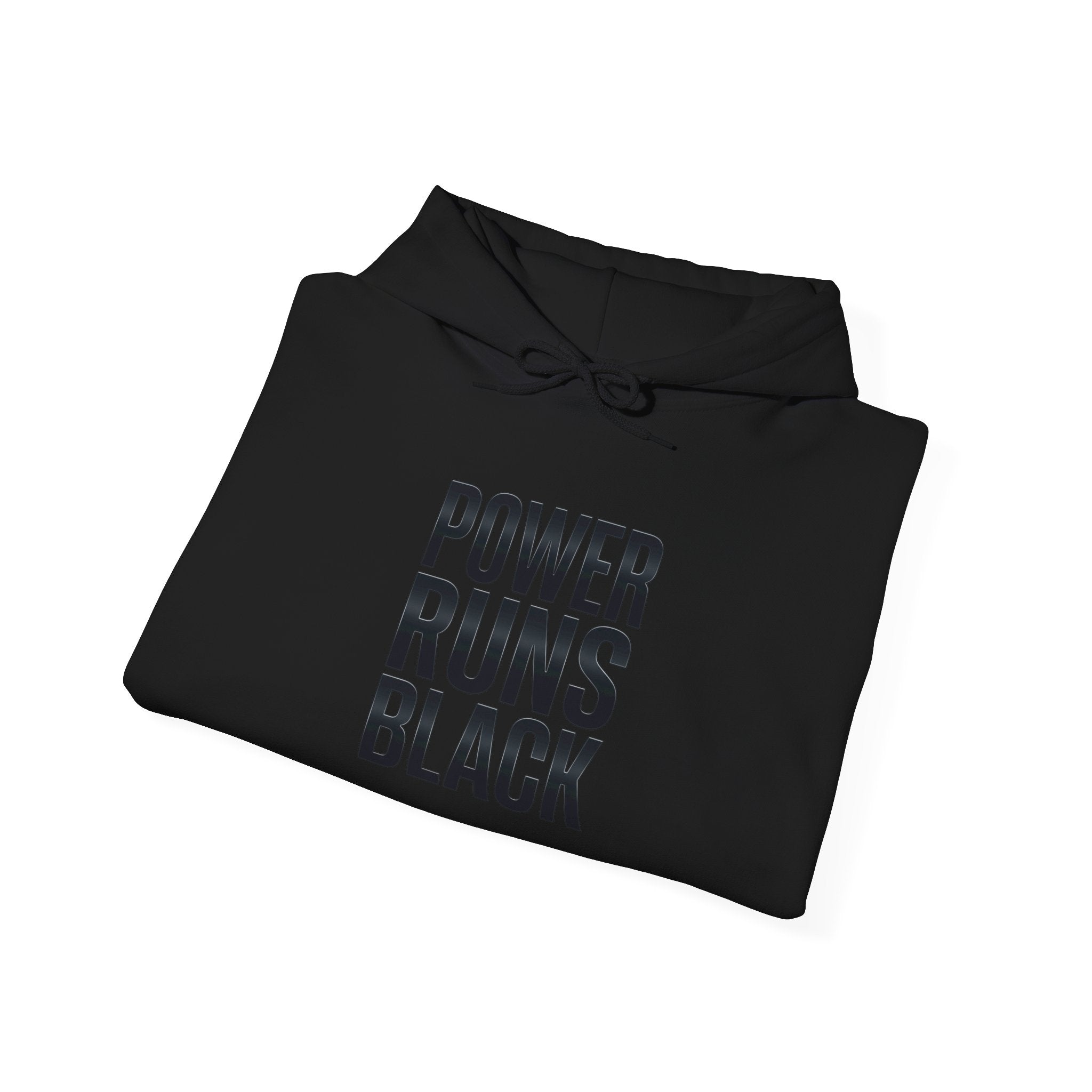 Power Runs Black Hoodie — Bold Graphic Athletic Streetwear by Printify