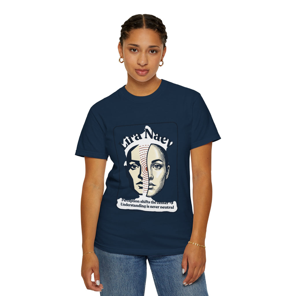 Power Runs Black PRB Lira Naev Split-Face Graphic T-Shirt — “Perception shifts the center” Statement Tee by Power Runs Black