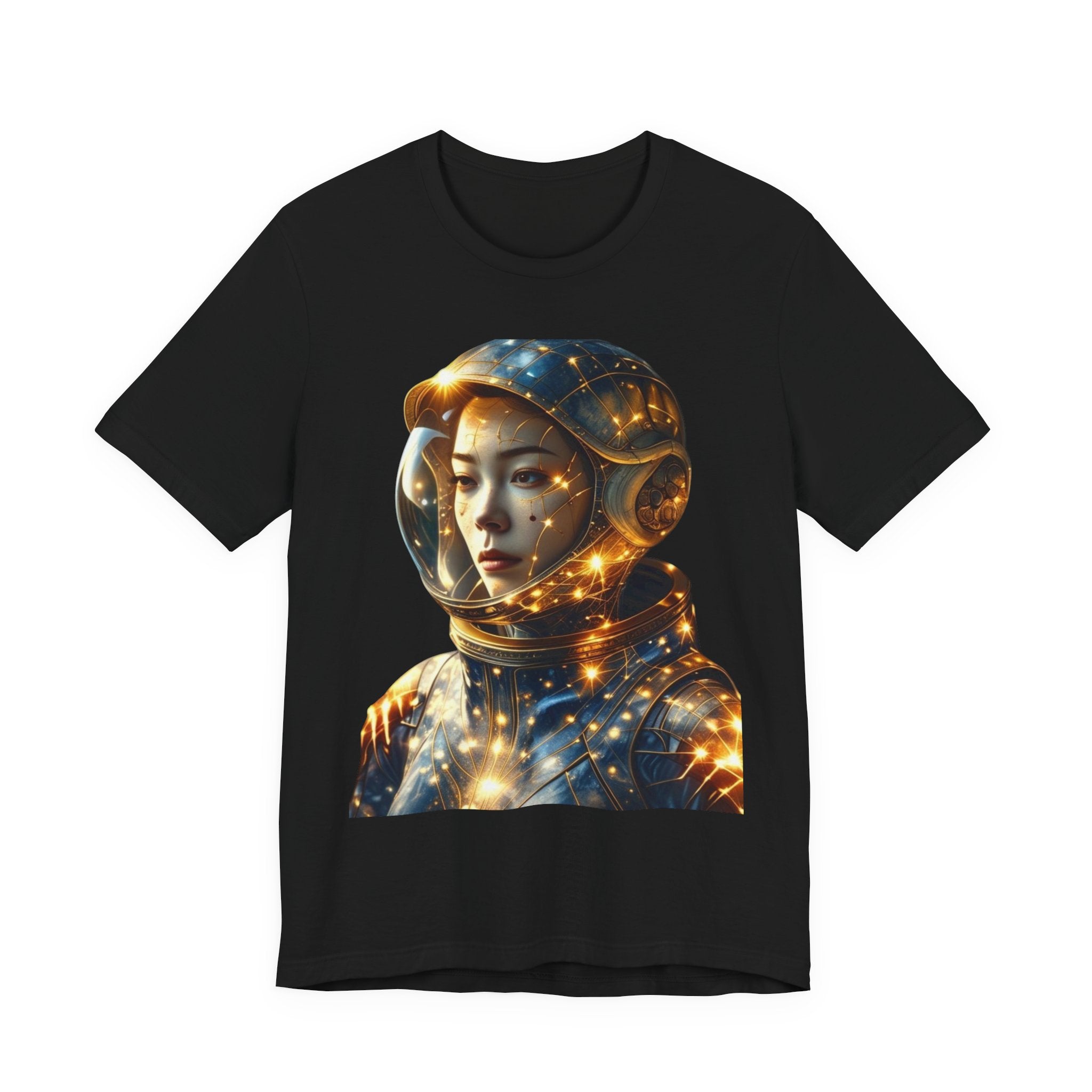 PRB Astronaut Portrait Tee — Starry Cosmic Helmet Graphic T-Shirt by Power Runs Black