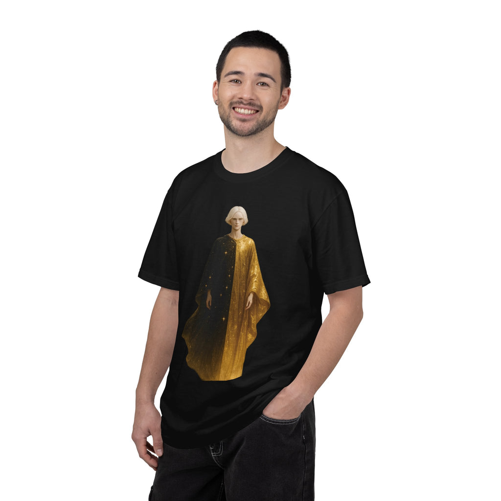 Power Runs Black PRB Twelfth Golden Cloak Figure T-Shirt | Surreal Angelic Portrait by Power Runs Black