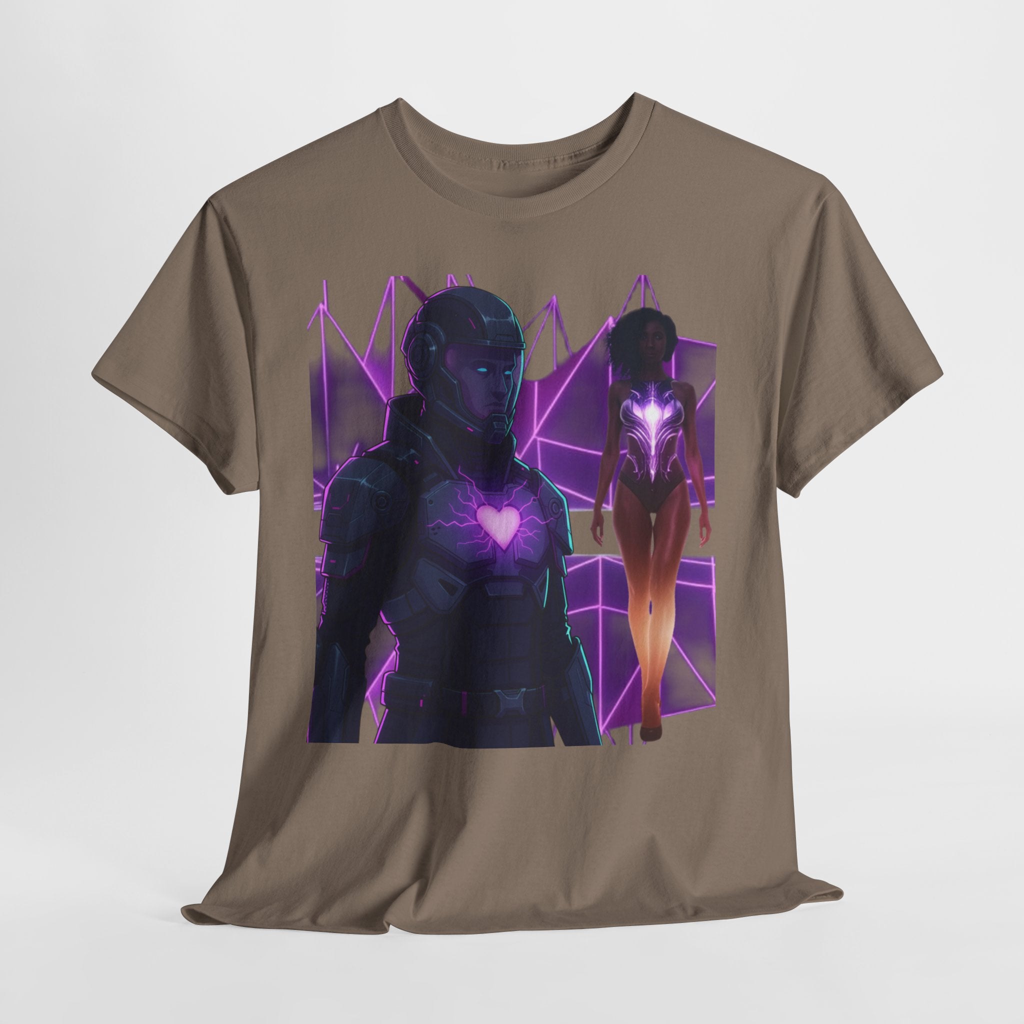 Power Run Black PRB Pretty Rich Bitch The Collection Purple Heart Cyberpunk Knight T-Shirt | Futuristic Armor Sci‑Fi Tee by Printify