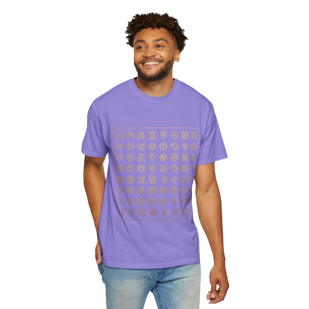 Power Runs Black PRB Symbol Grid T-Shirt — Minimal Gold Icon Graphic Tee by Printify