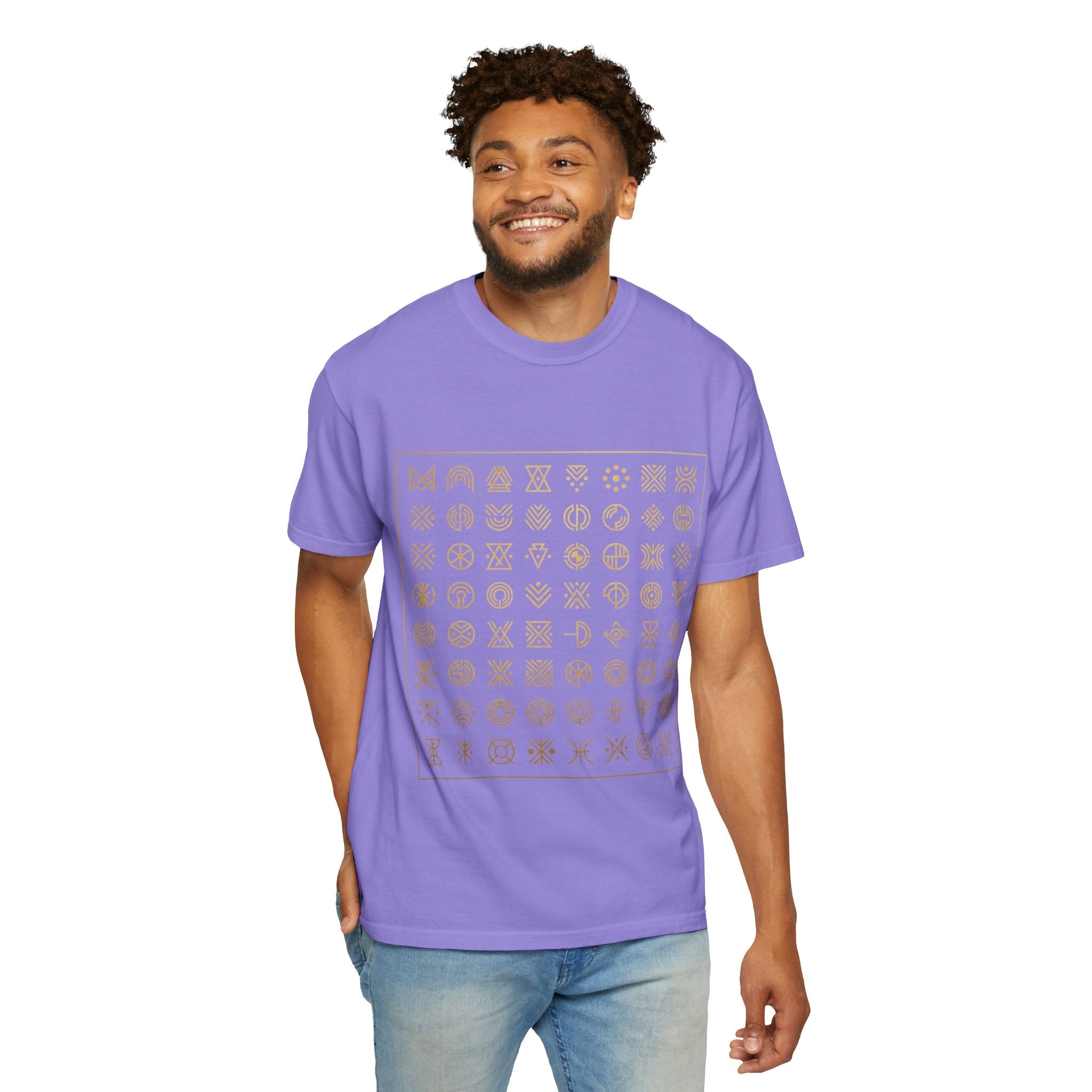 Power Runs Black PRB Symbol Grid T-Shirt — Minimal Gold Icon Graphic Tee by Printify