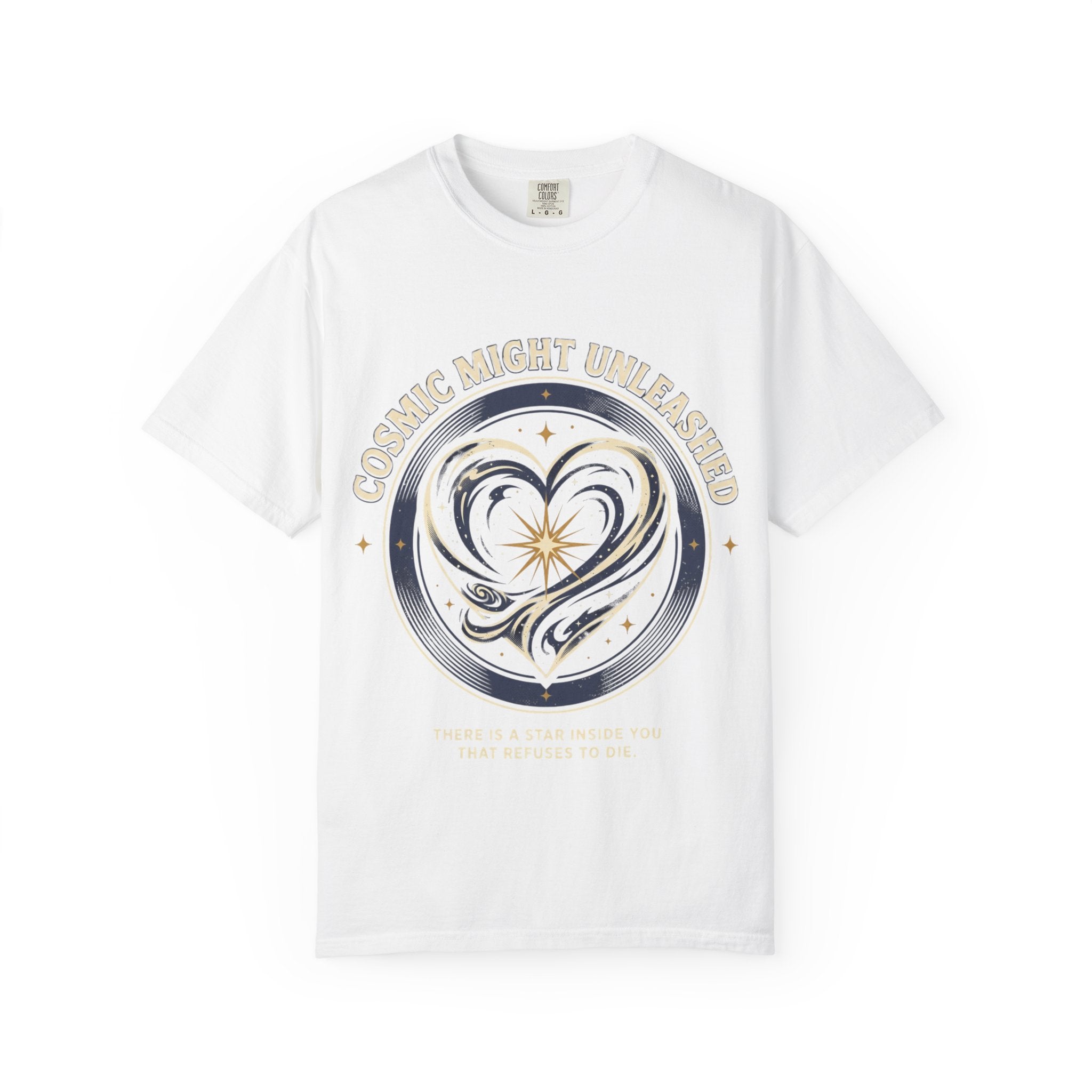 PRB Starforged Flex Cosmic Might Unleashed Heart Graphic T-Shirt — "Cosmic Might Unleashed" Astral Design by Power Runs Black