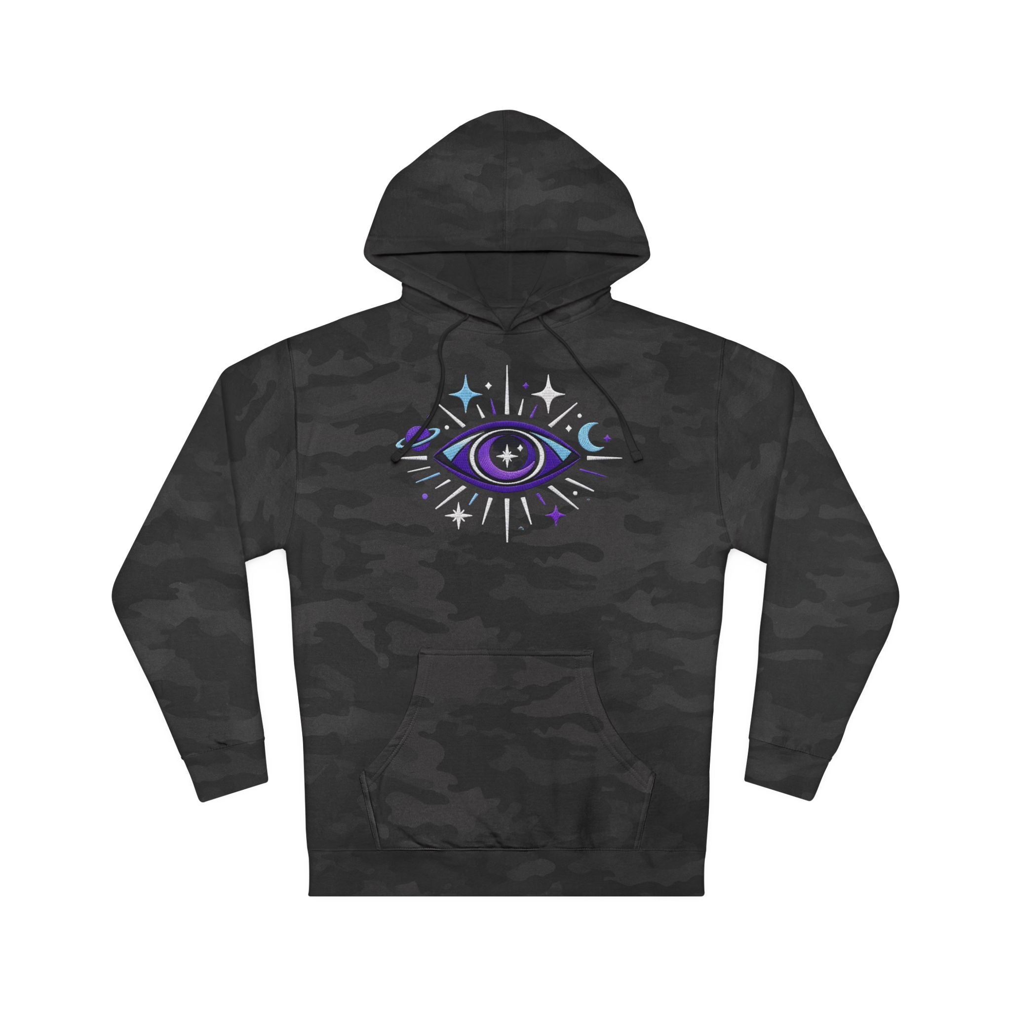 PRB Mystic Purple All-Seeing Eye Hoodie | Celestial Stars Moon by Power Runs Black