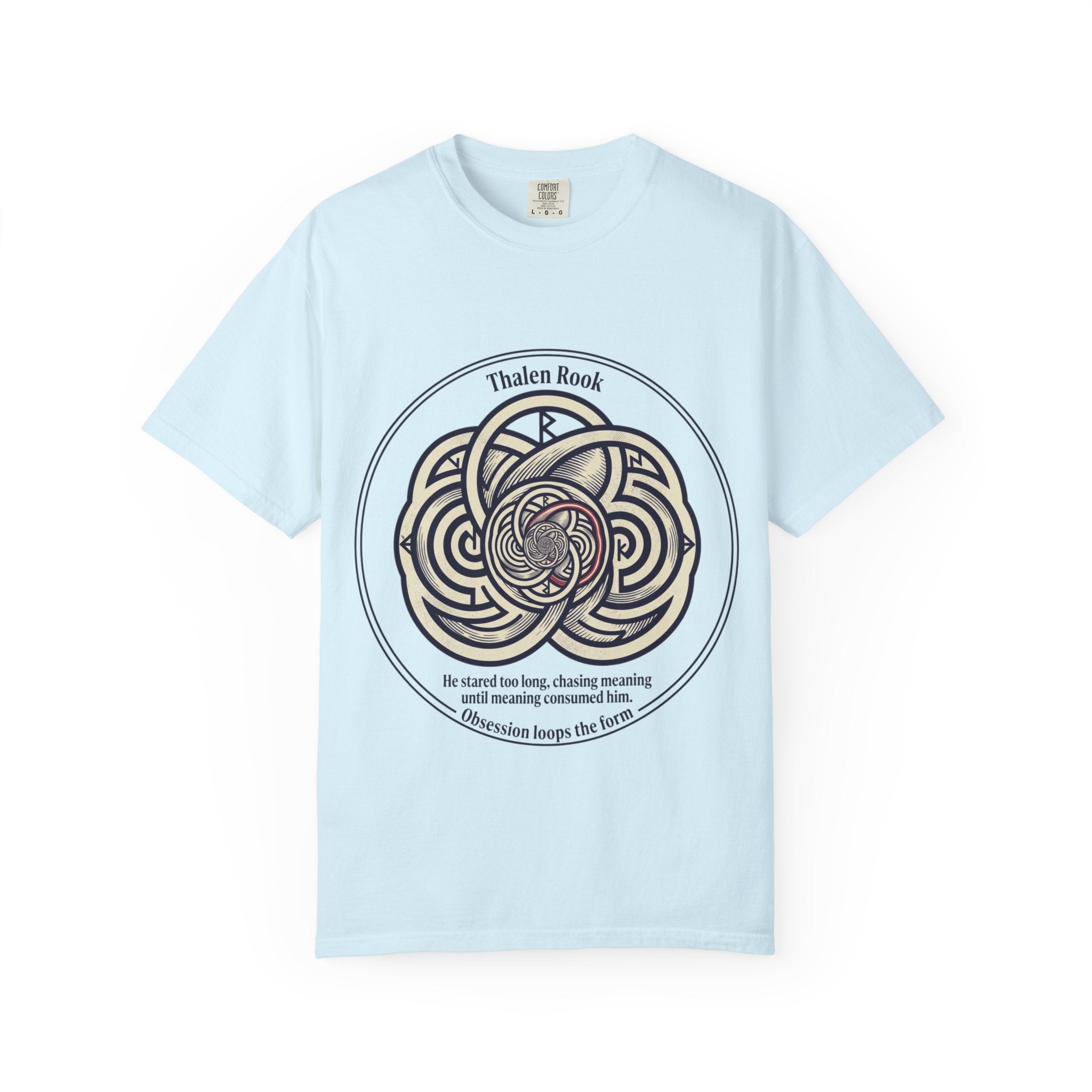 Power Runs Black PRB Thalen Rook Celtic Knot Graphic T-Shirt — "He stared too long..." Quote Tee by Printify