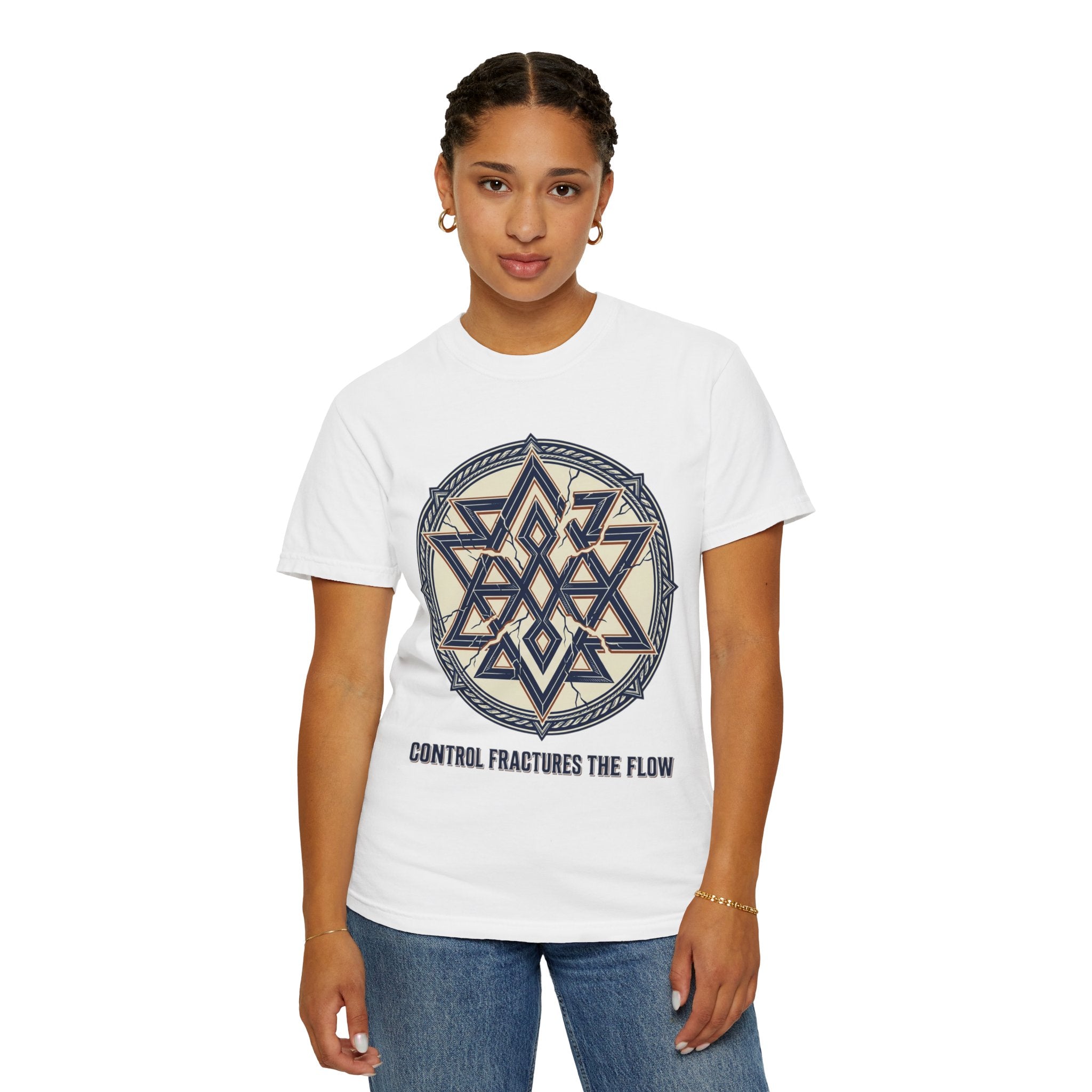 Power Runs Black PRB Geometric Star Mandala T-Shirt — "Control Fractures the Flow" Graphic Tee by Power Runs Black