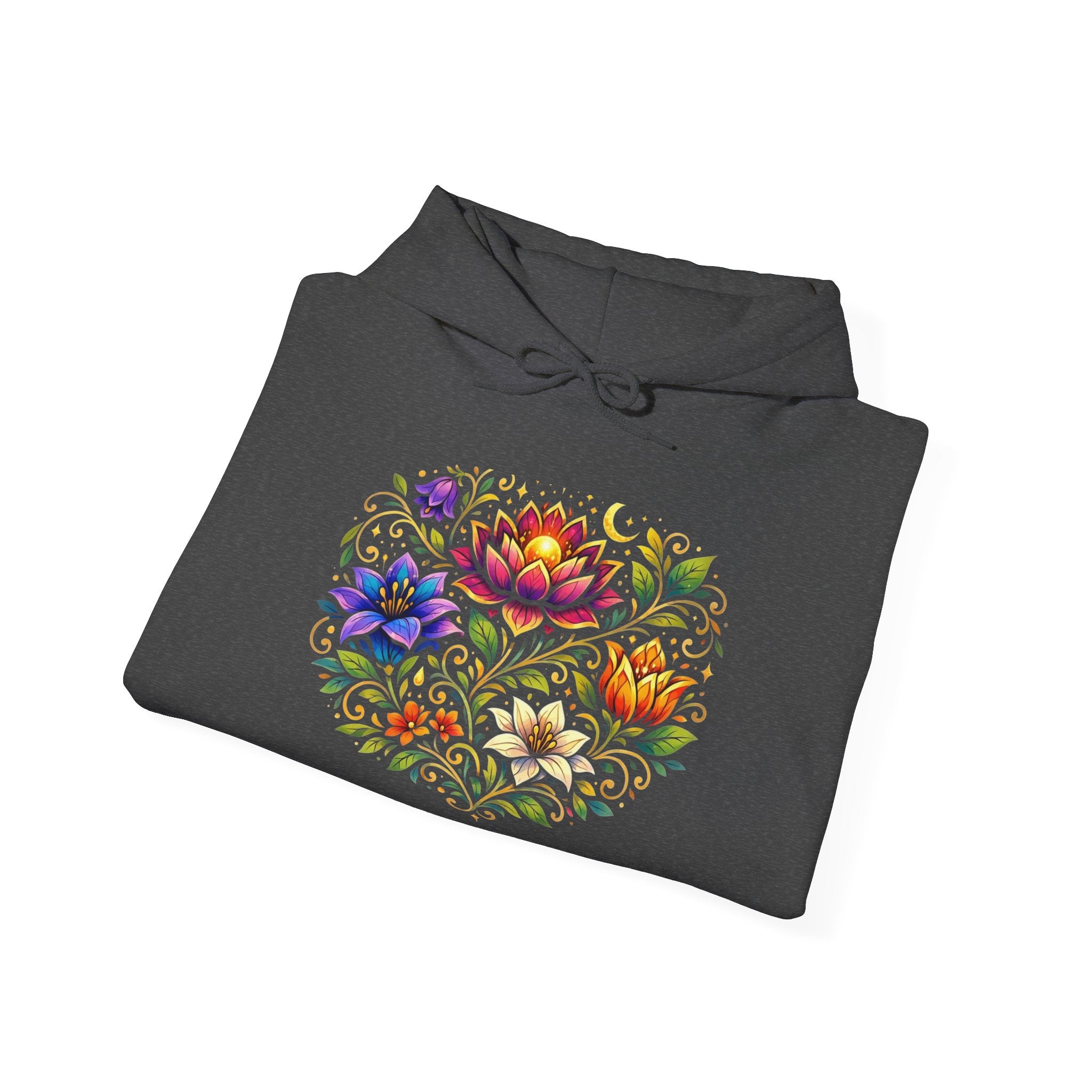 Pretty Rich Bitch by PRB Colorful Floral Lotus Bouquet Hoodie | Watercolor Flower Mandala Sweatshirt by Power Runs Black