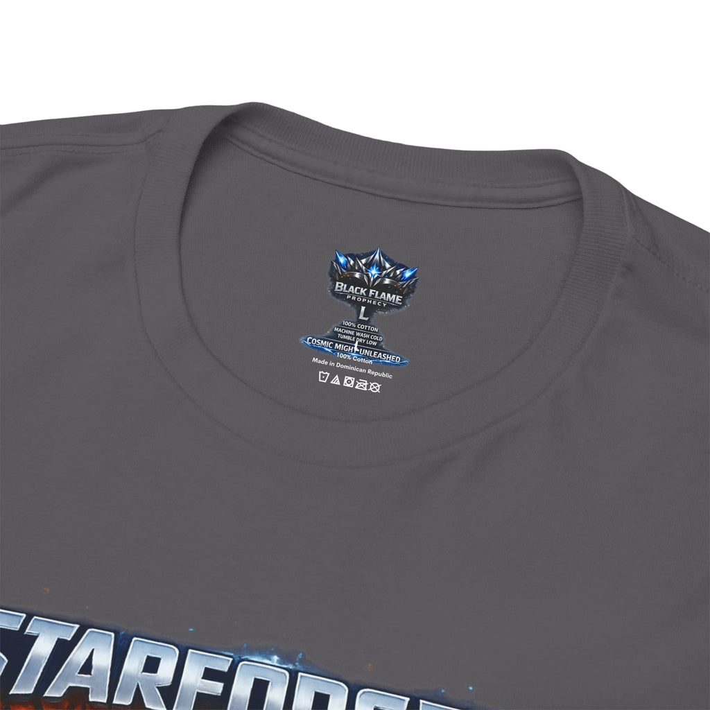 Power Runs Black PRB Starforged Sci‑Fi Graphic Tee (“Cosmic Metal Unleashed”) by Printify