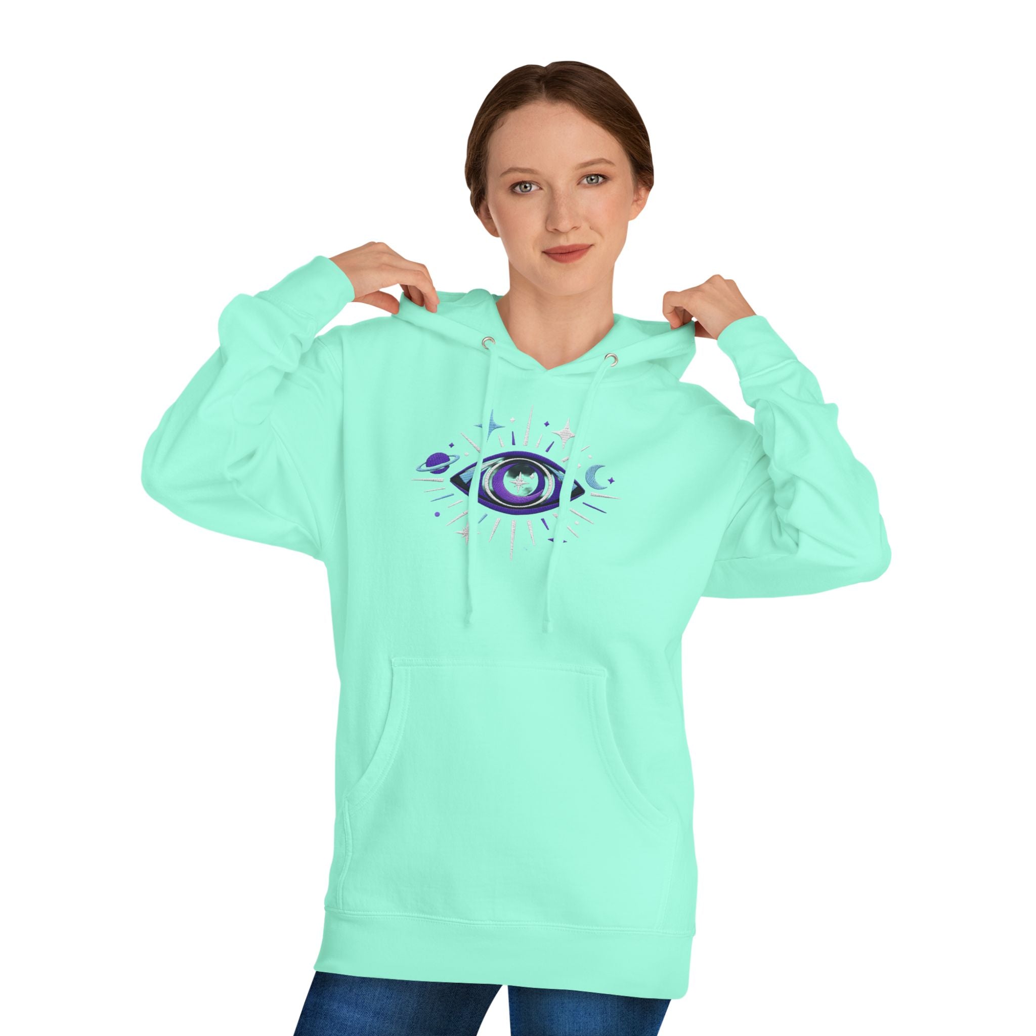 PRB Mystic Purple All-Seeing Eye Hoodie | Celestial Stars Moon by Power Runs Black