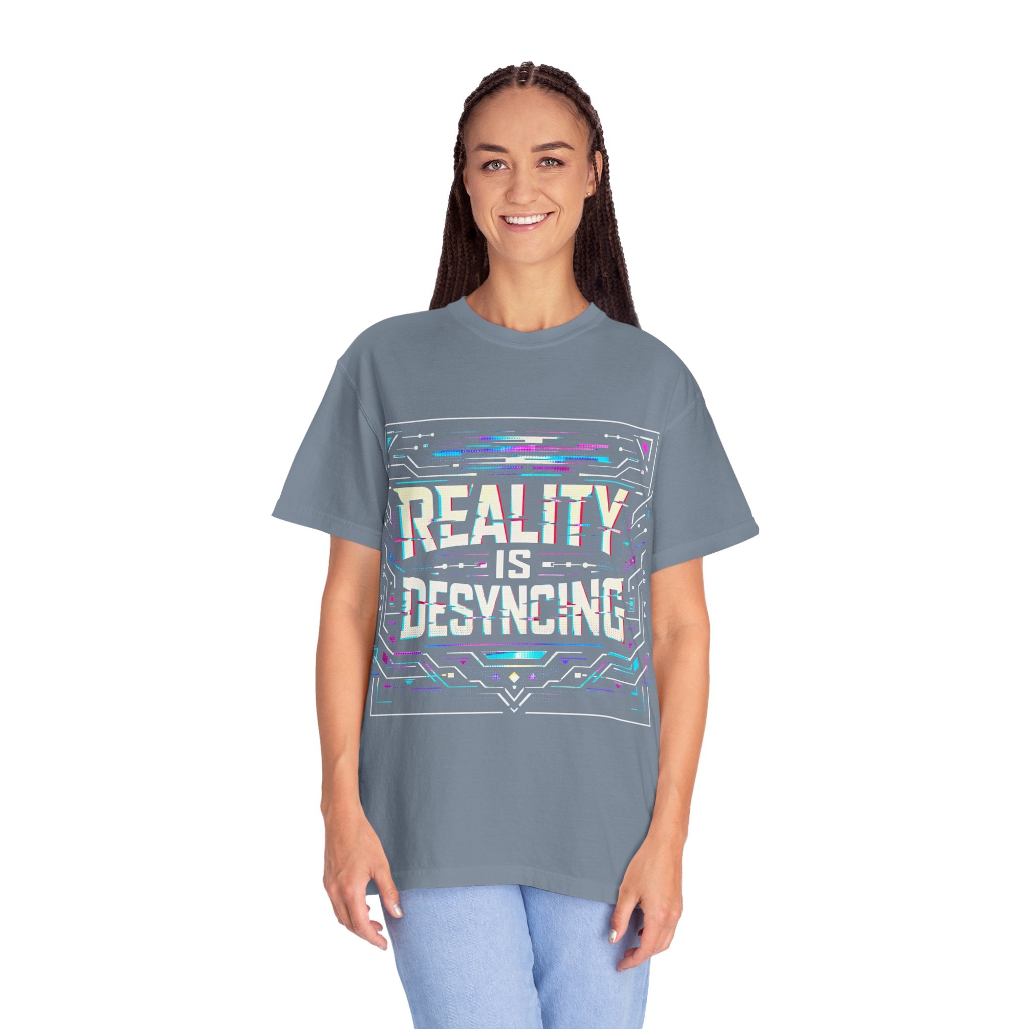 Power Runs Black PRB Glitchy Pastel "Reality Is Desyncing" T-Shirt by Printify