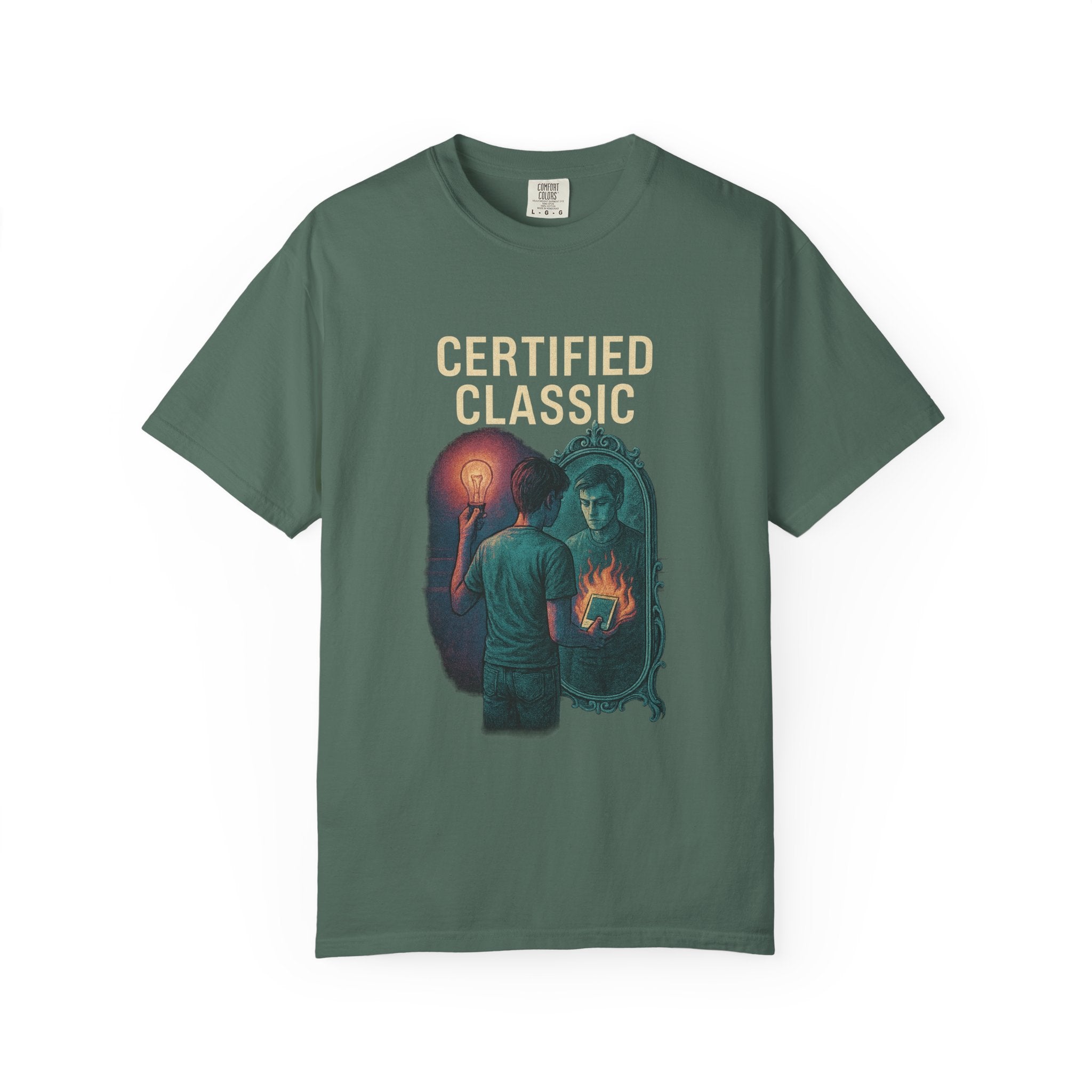 PRB Certified Classic Mirror Illustration T-shirt | Retro Mystic Artwork by Power Runs Black